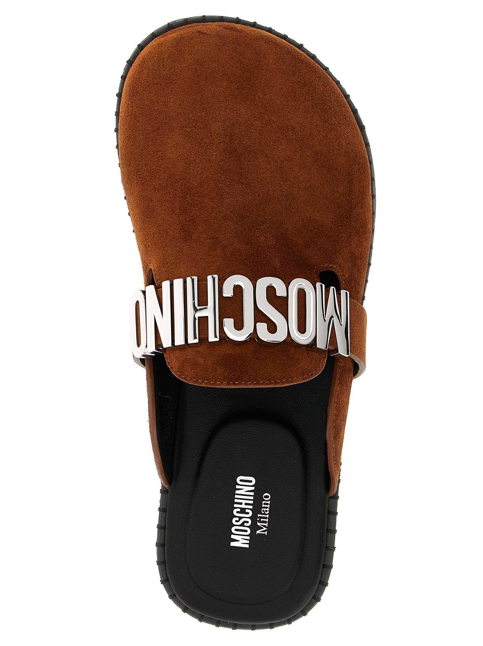 Moschino Braune Kalbsleder-Clogs