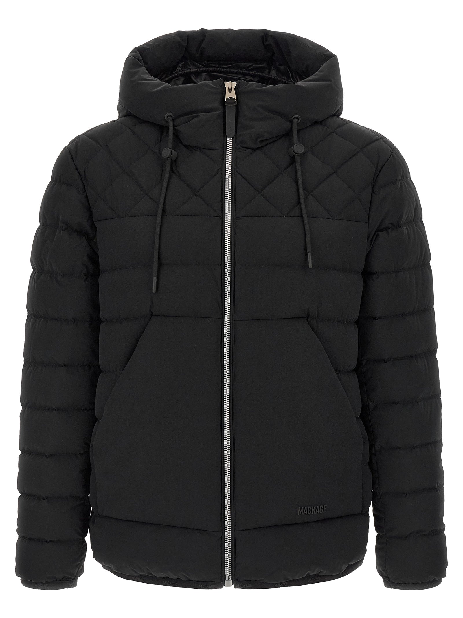 Mackage Schwarze Nylon-Jacke in voller Länge