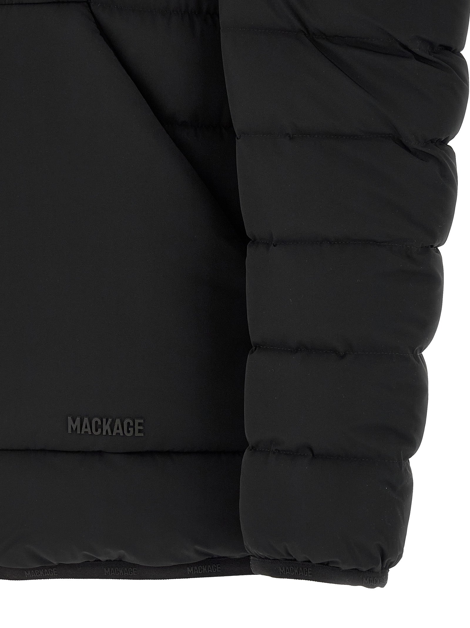 Mackage Schwarze Nylon-Jacke in voller Länge