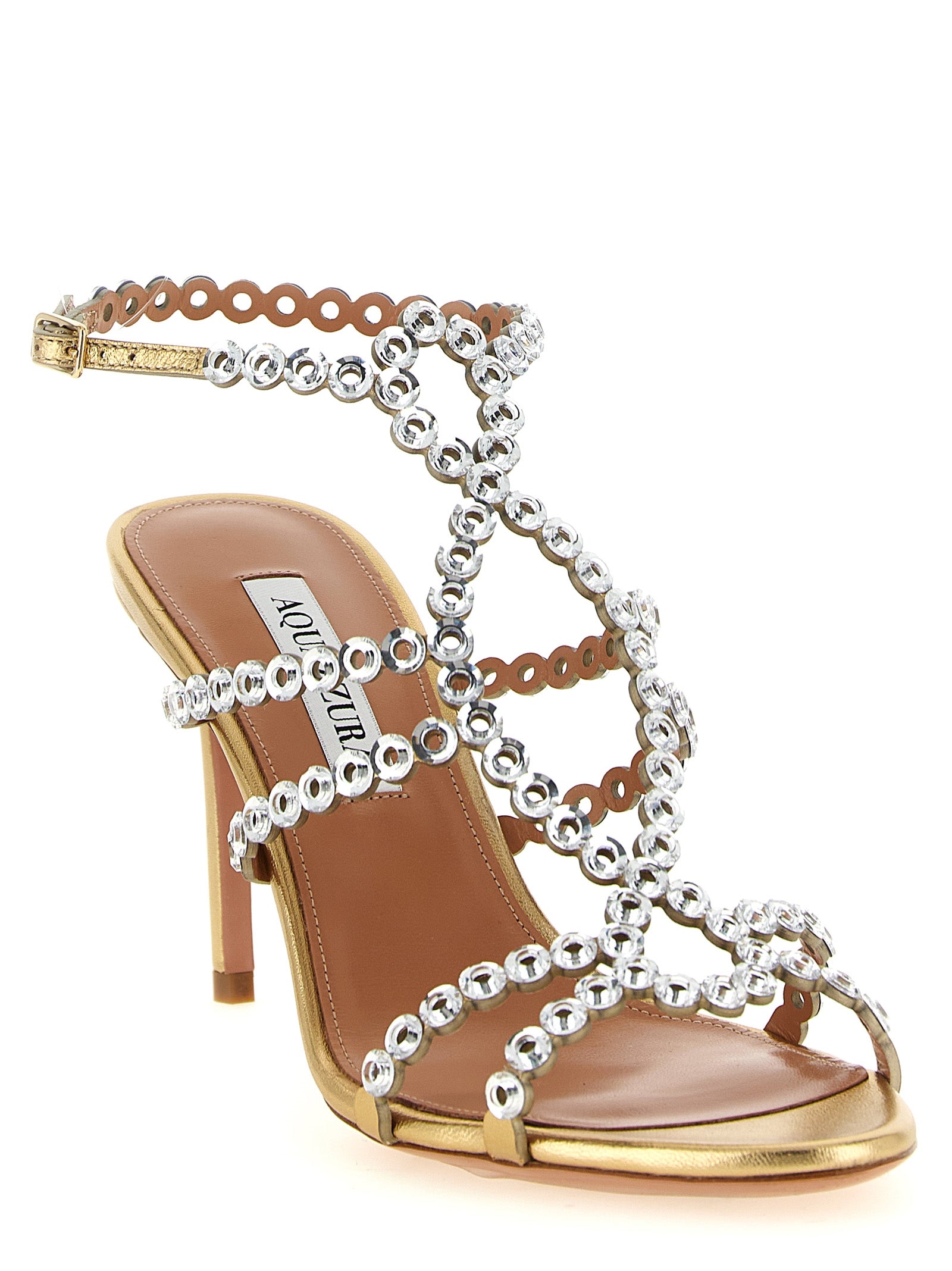 Aquazzura Sandale mit Stiletto-Absatz aus laminiertem Lammleder in Gold