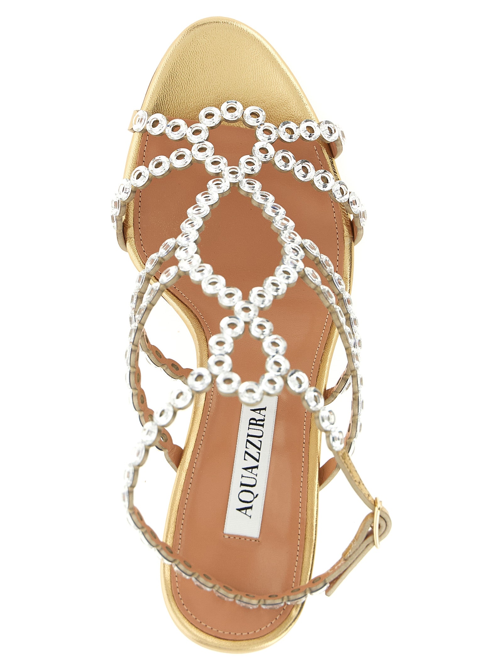 Aquazzura Sandale mit Stiletto-Absatz aus laminiertem Lammleder in Gold