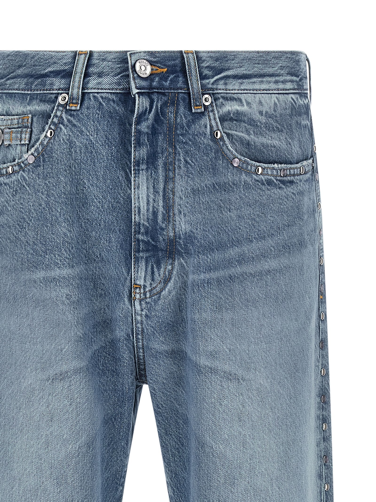 Versace Blaue Jeans aus Baumwolle im geraden Schnitt