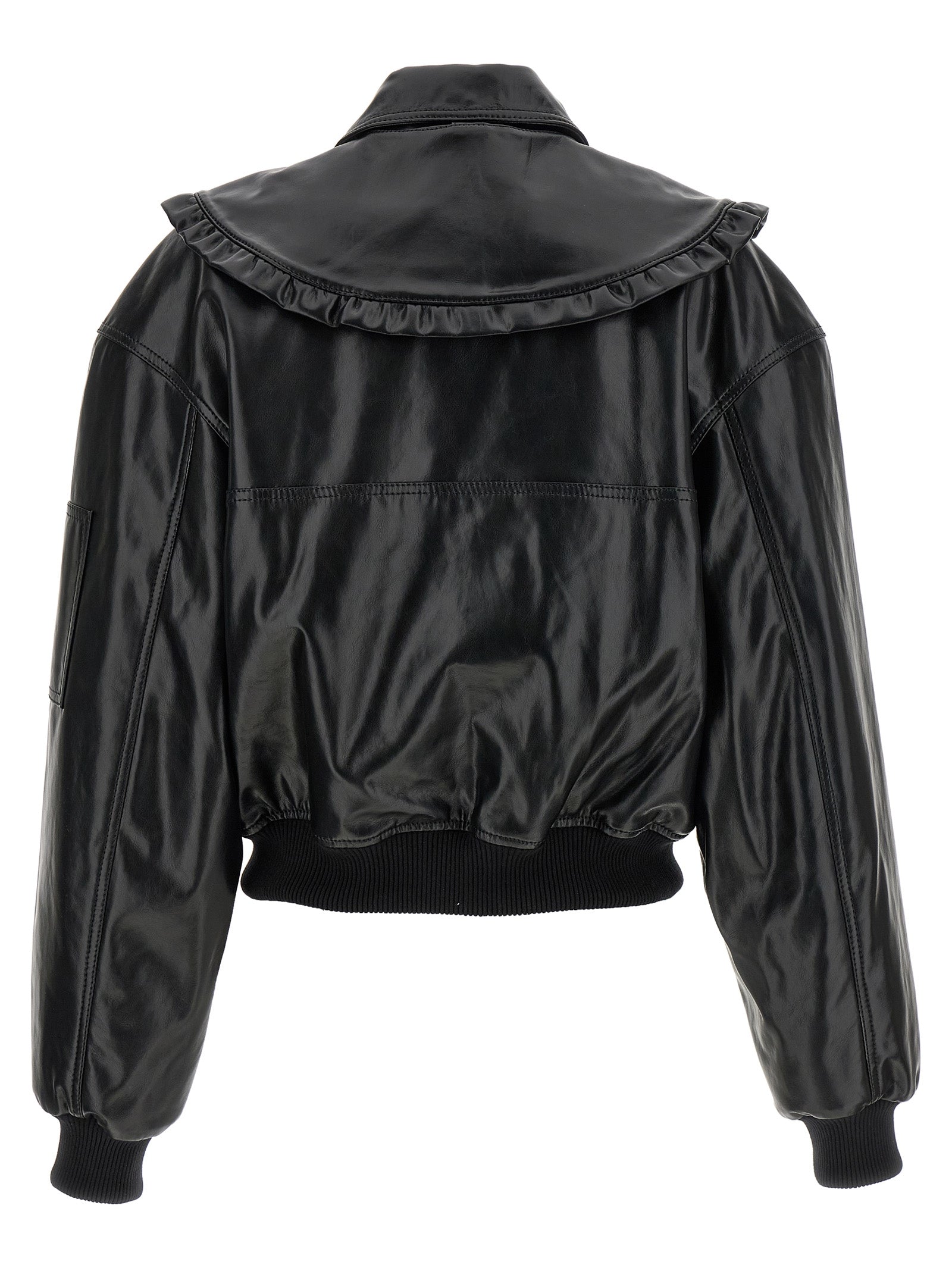 Ganni Schwarze Leder Bomberjacke