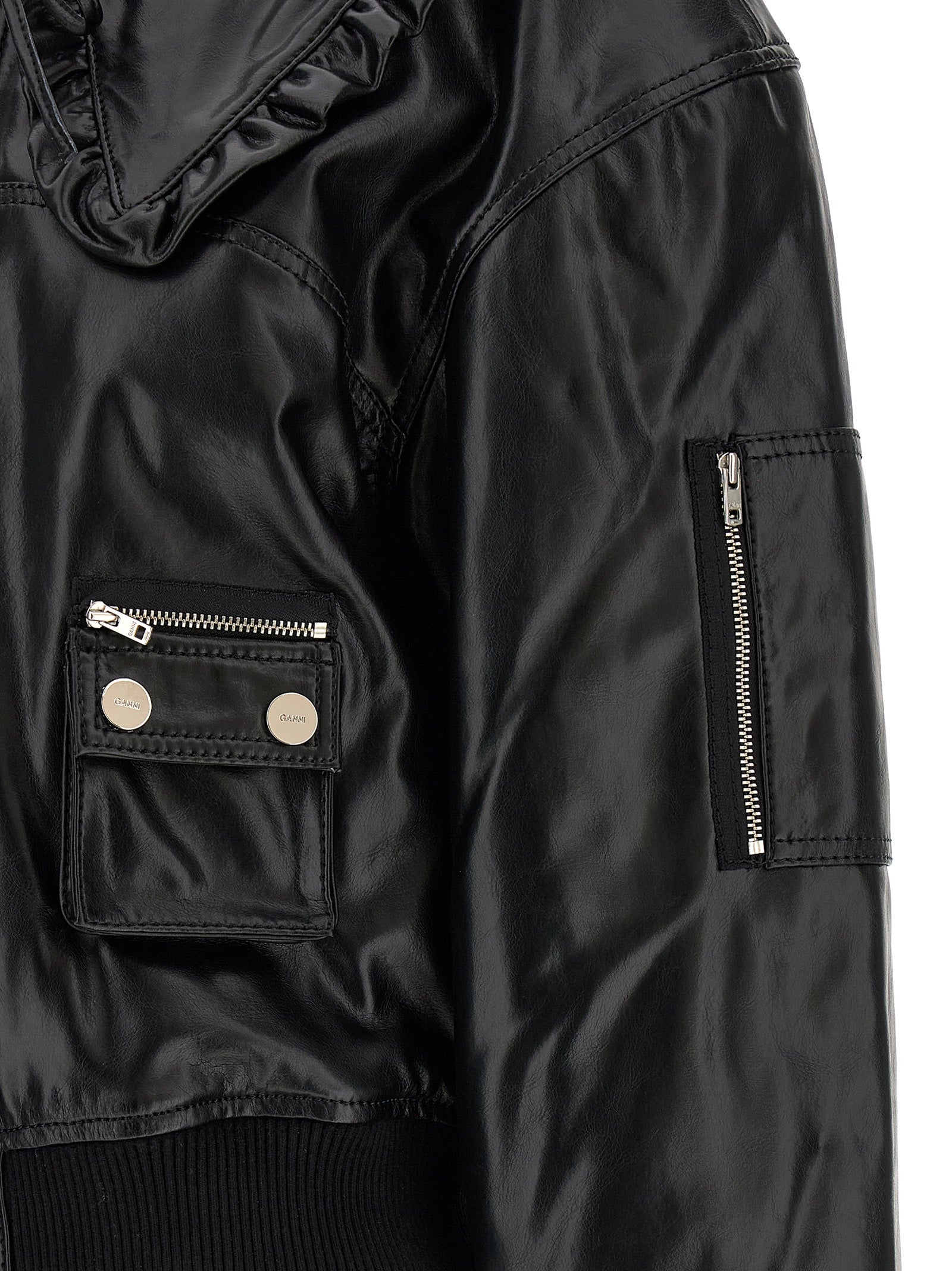 Ganni Schwarze Leder Bomberjacke