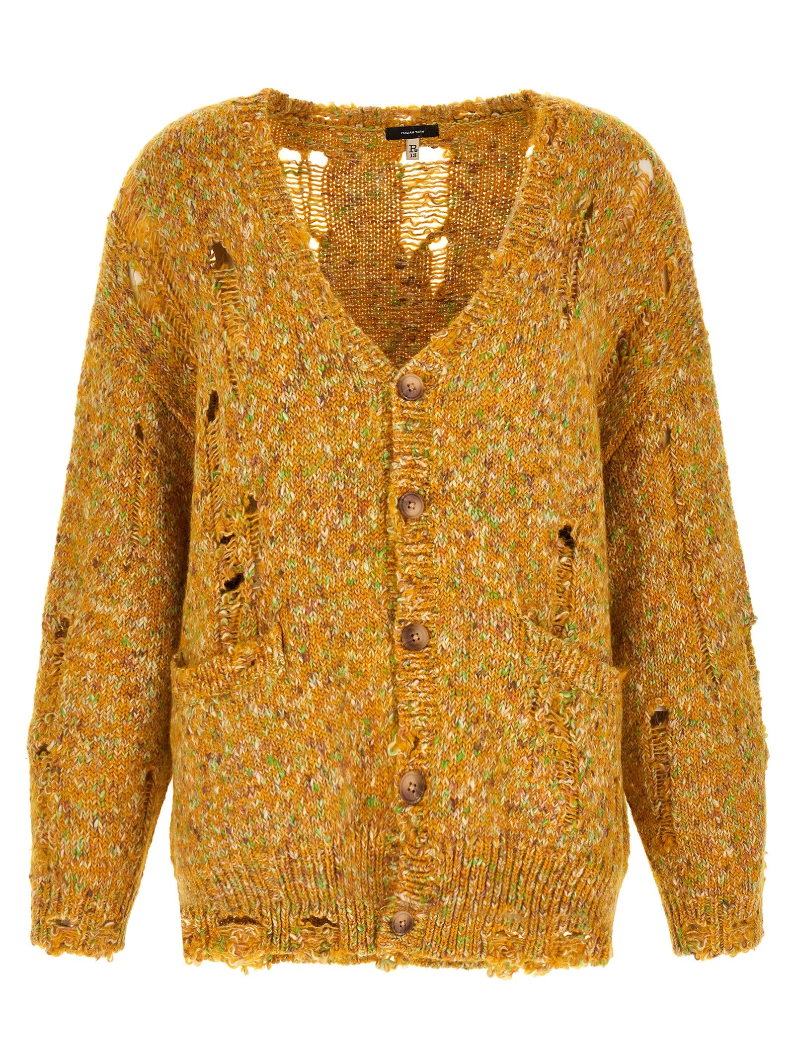 R13 Zweifarbige Alpaka-Leder-Strickjacke