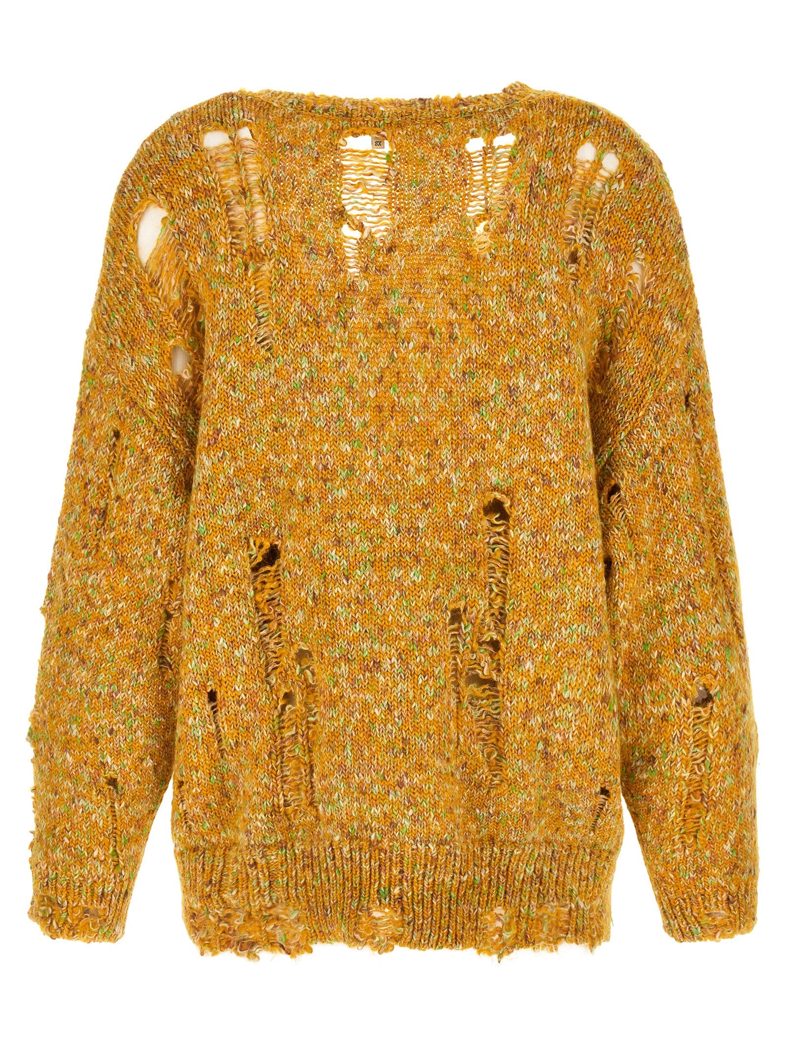 R13 Zweifarbige Alpaka-Leder-Strickjacke