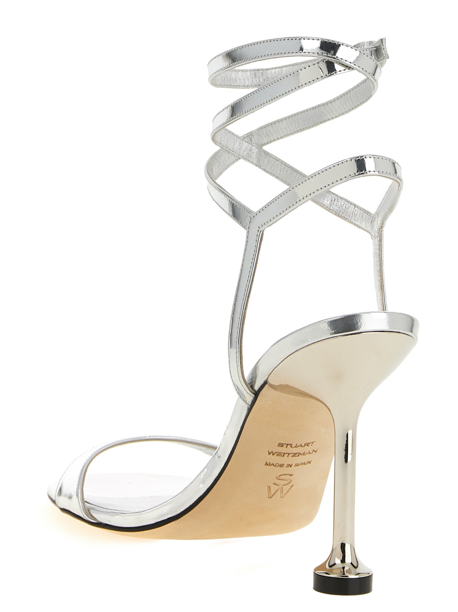 Stuart Weitzman Sandaletten mit Stiletto-Absatz aus silbernem Polyethylen
