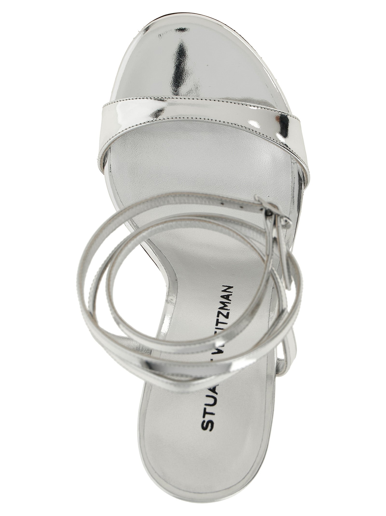Stuart Weitzman Sandaletten mit Stiletto-Absatz aus silbernem Polyethylen