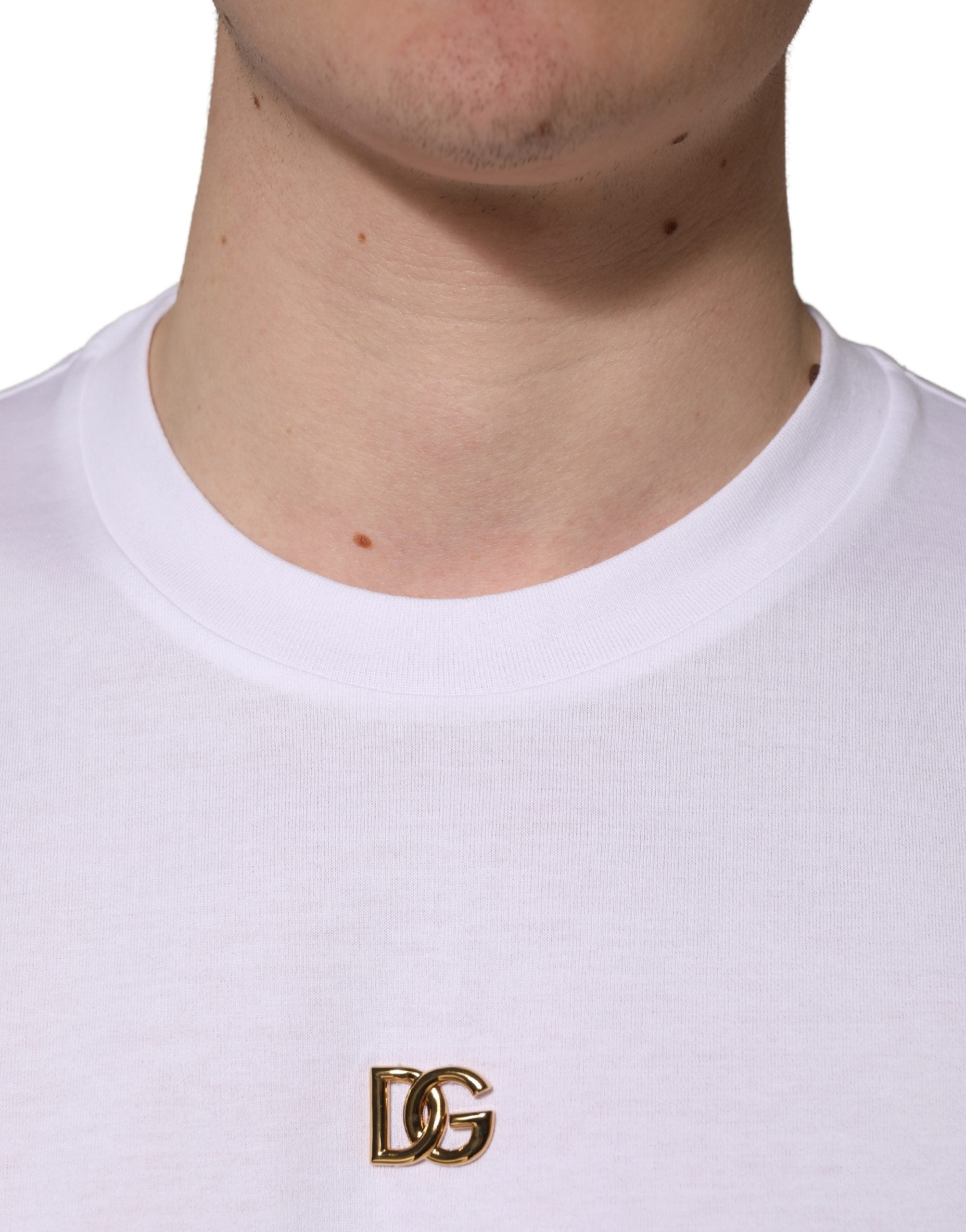 Dolce & Gabbana Weißes Metall DG Logo Baumwolle Kurzarm-T-Shirt