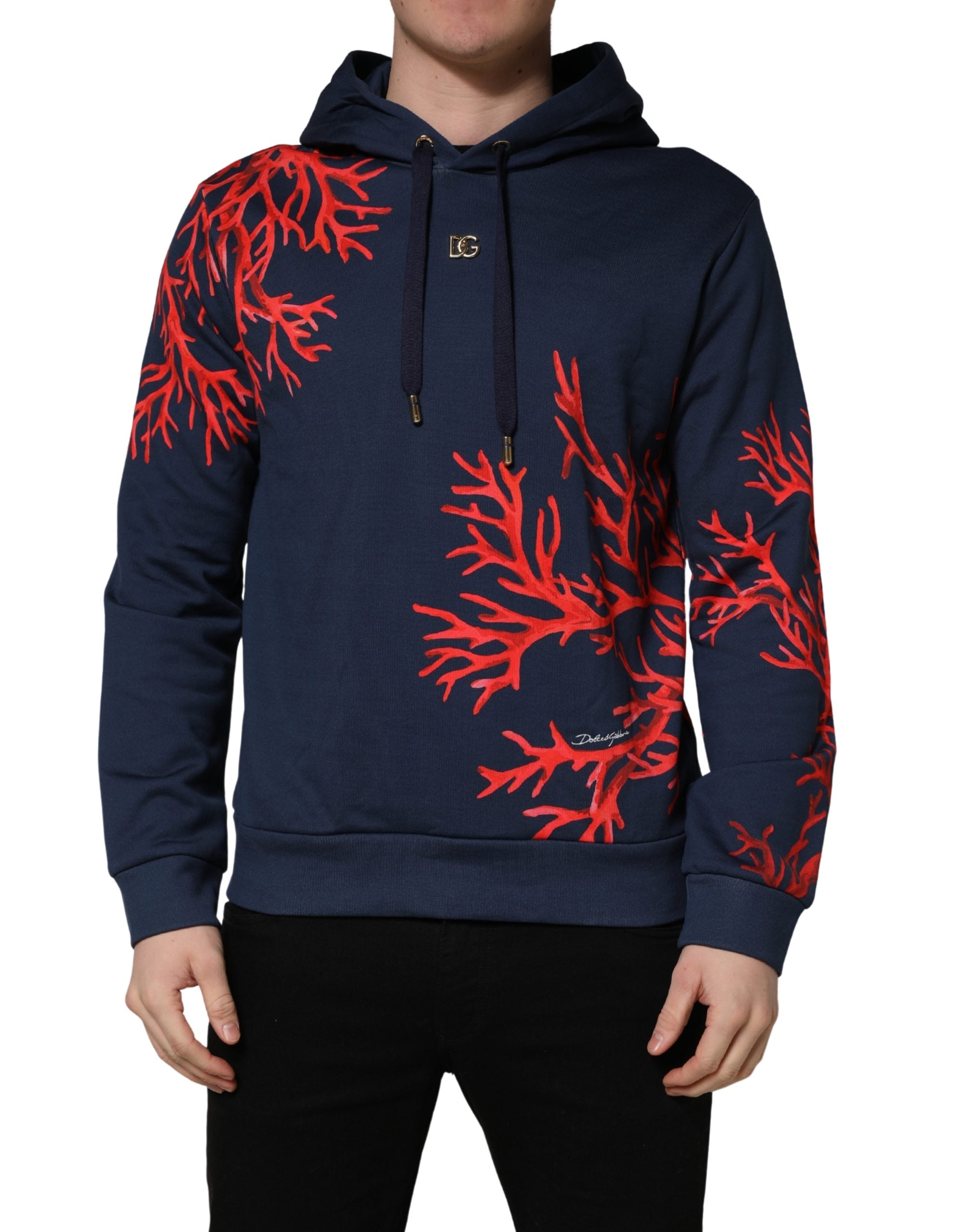 Dolce & Gabbana Blauer Kapuzenpullover aus Baumwolle mit Korallen-Logo