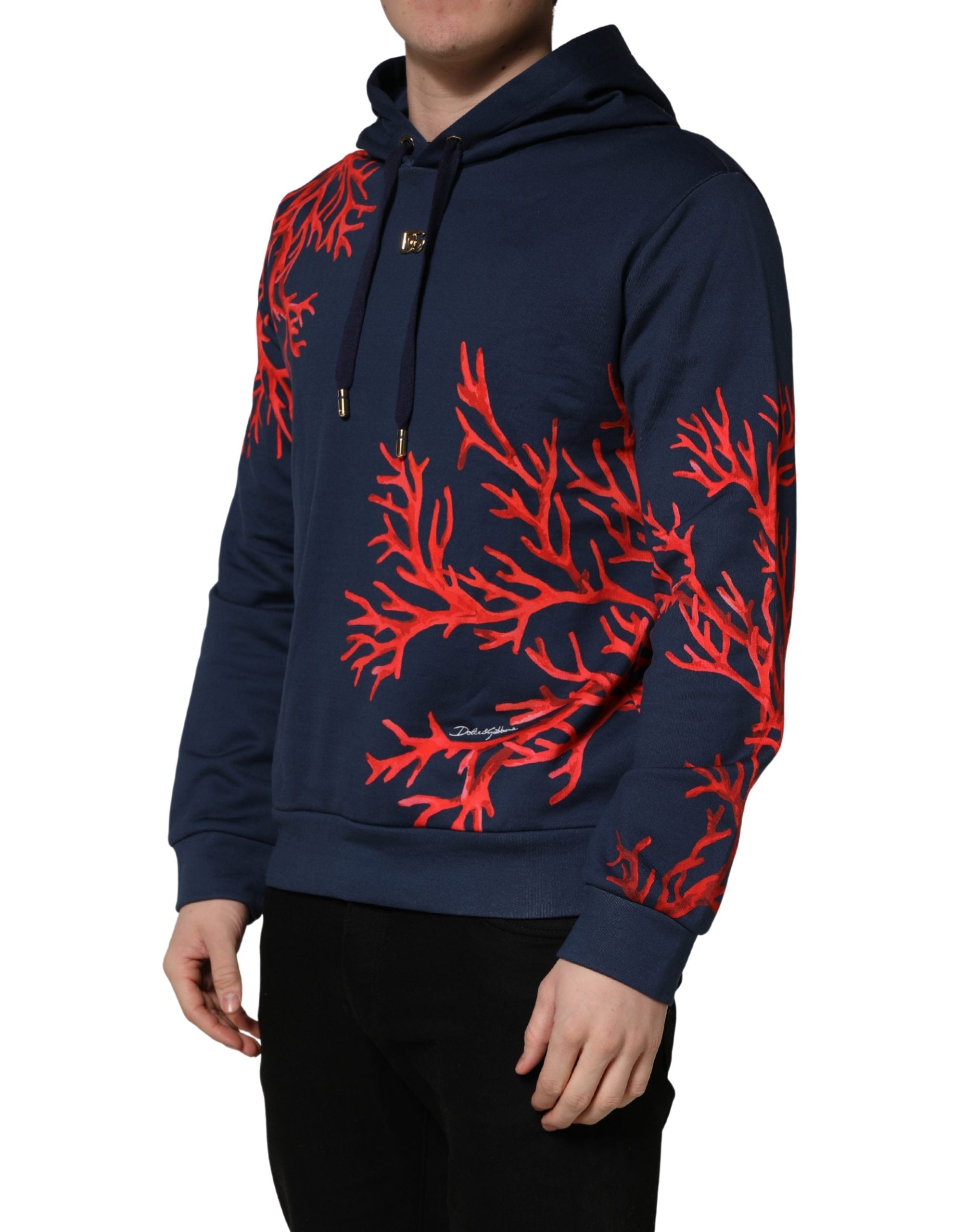 Dolce & Gabbana Blauer Kapuzenpullover aus Baumwolle mit Korallen-Logo