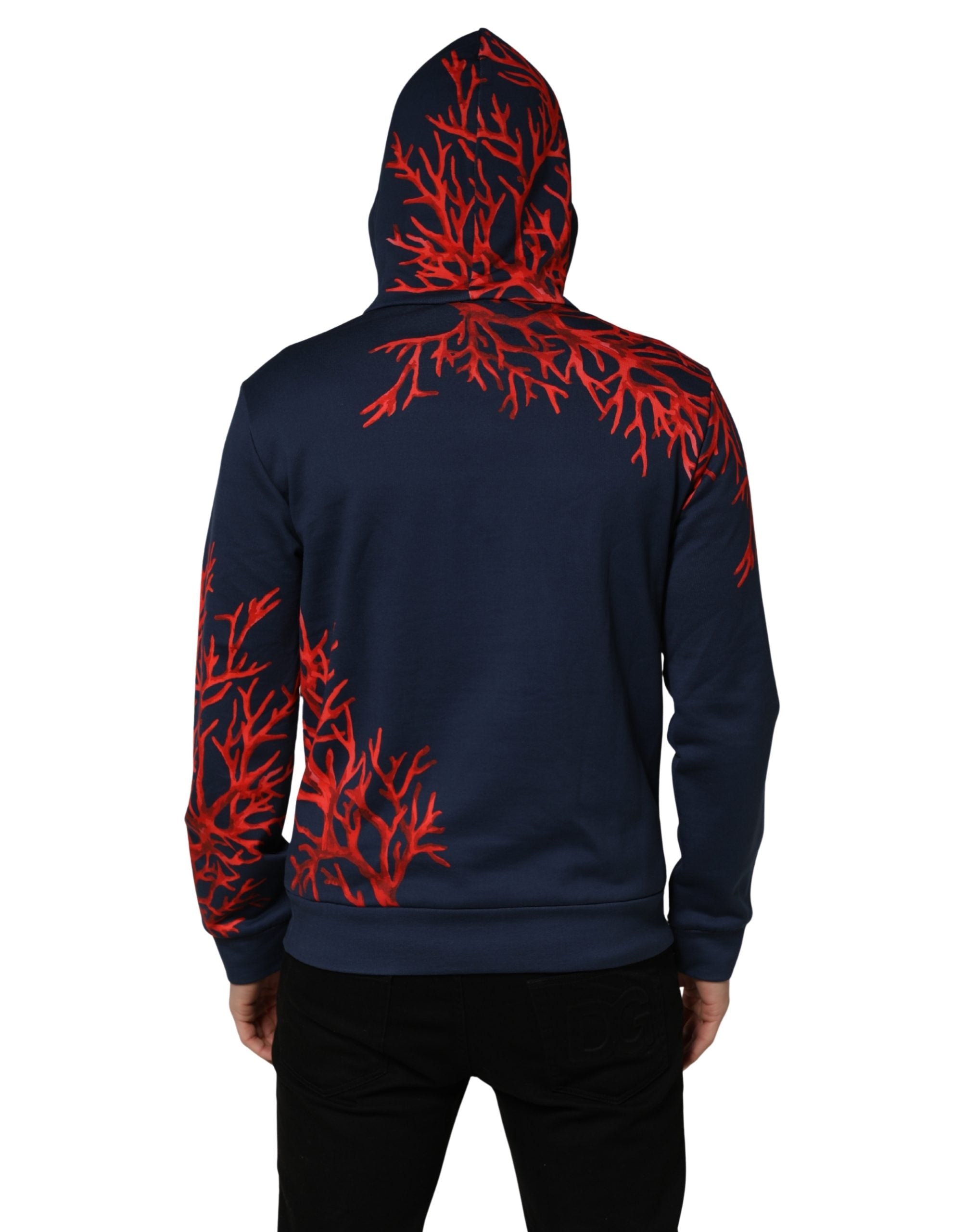 Dolce & Gabbana Blauer Kapuzenpullover aus Baumwolle mit Korallen-Logo