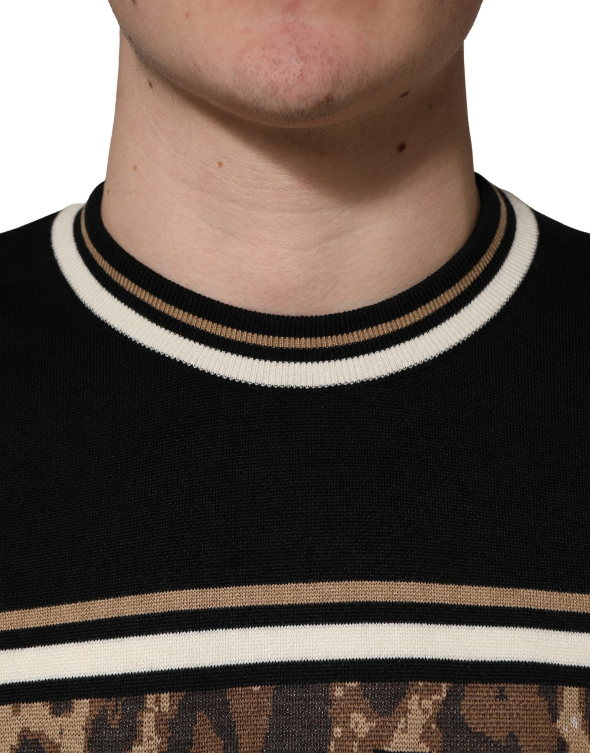 Dolce & Gabbana Pullover-Pullover aus schwarzer Wolle mit Leopardenmuster für Herren
