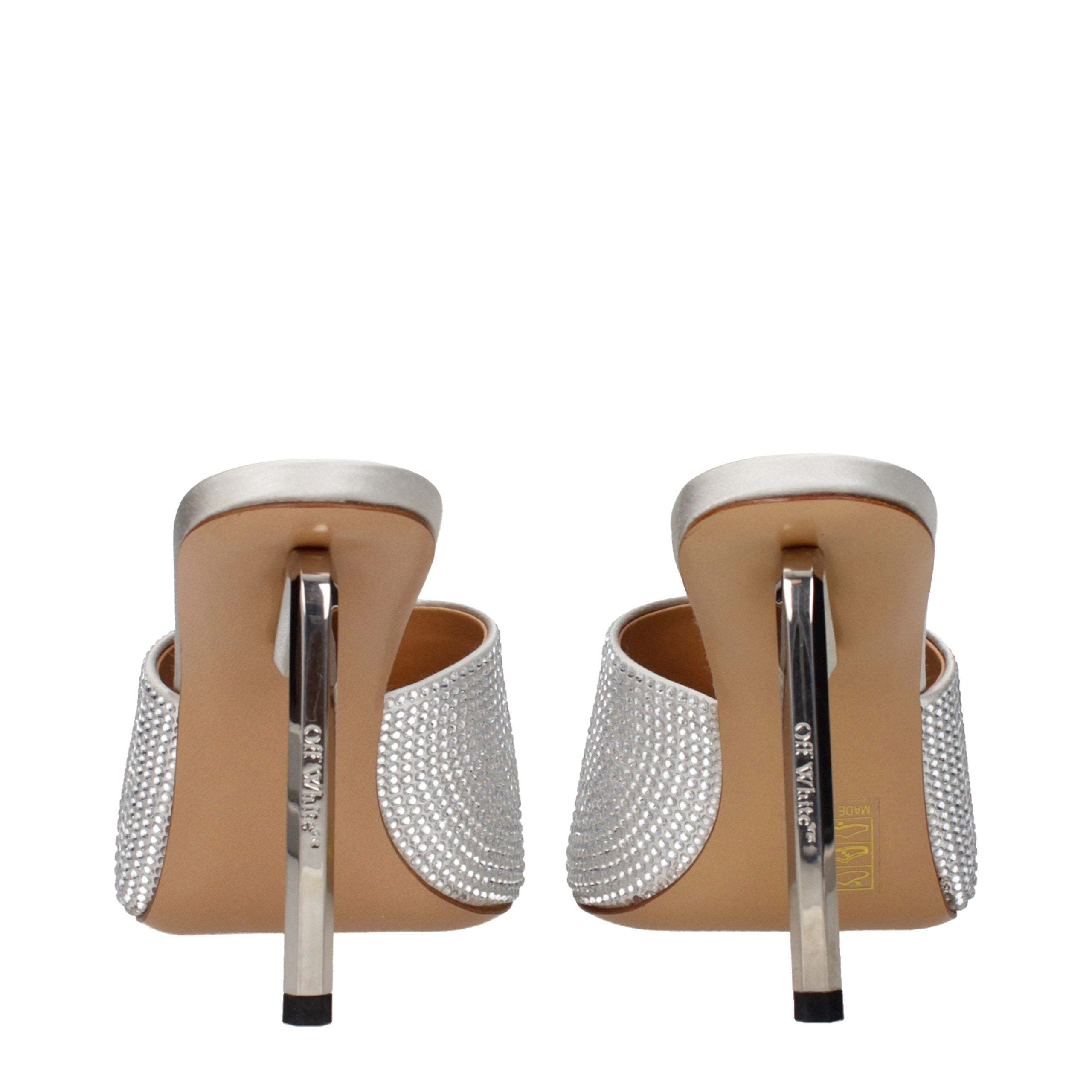 Off-White Silberne Satin-Stilettosandalen