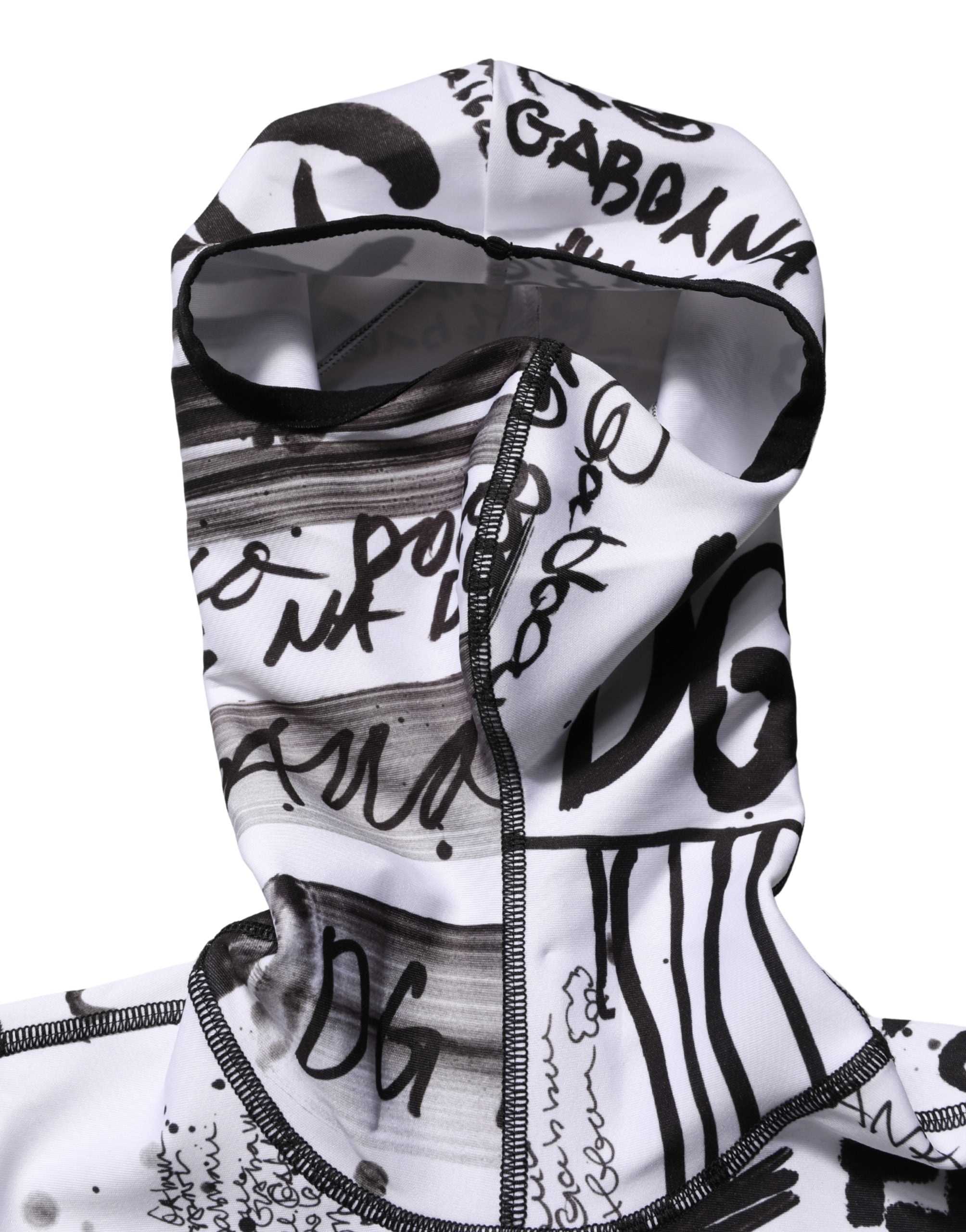 Dolce & Gabbana Weißer Balaclava-Hoodie aus Jersey mit Graffiti-Print