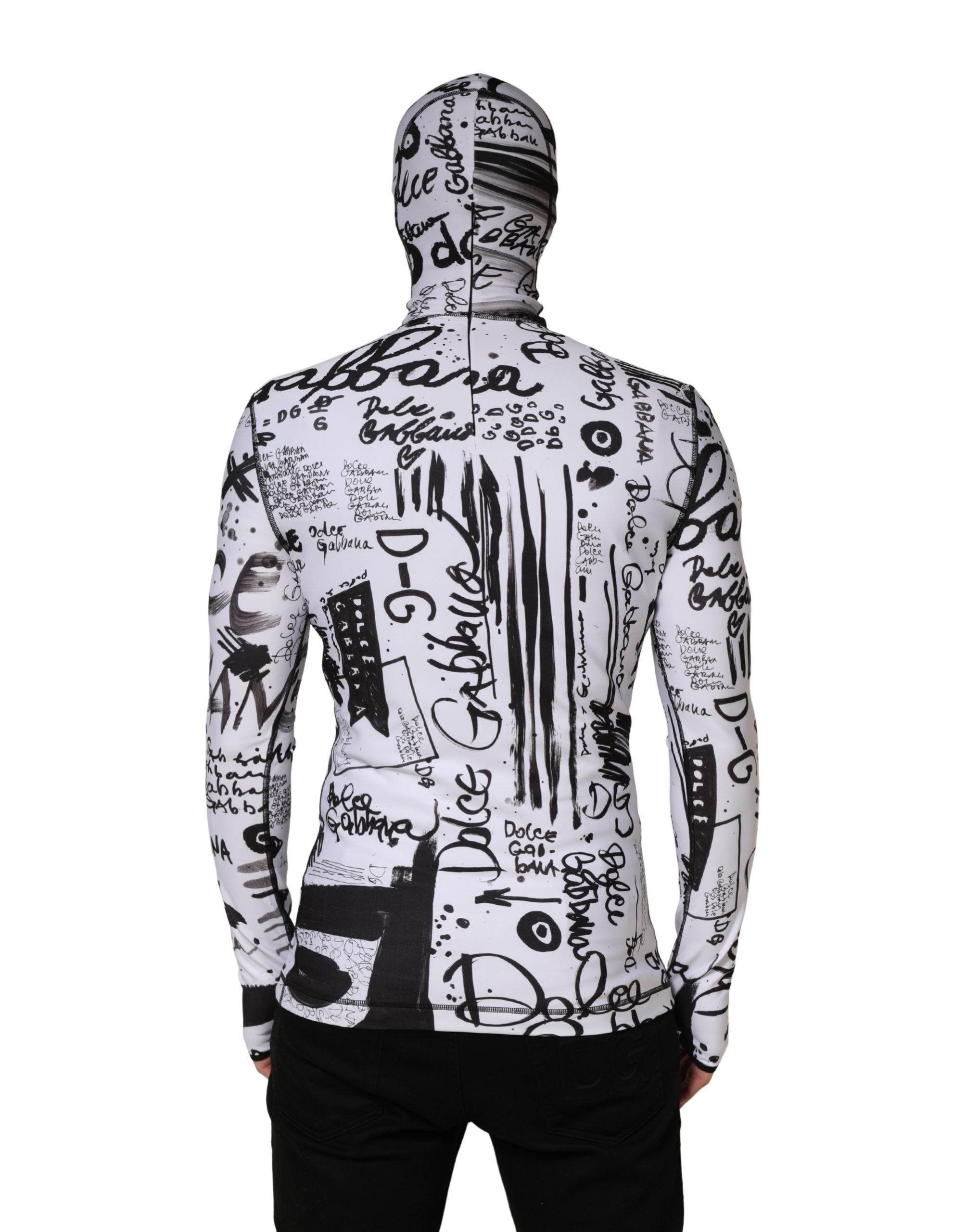 Dolce & Gabbana Weißer Balaclava-Hoodie aus Jersey mit Graffiti-Print