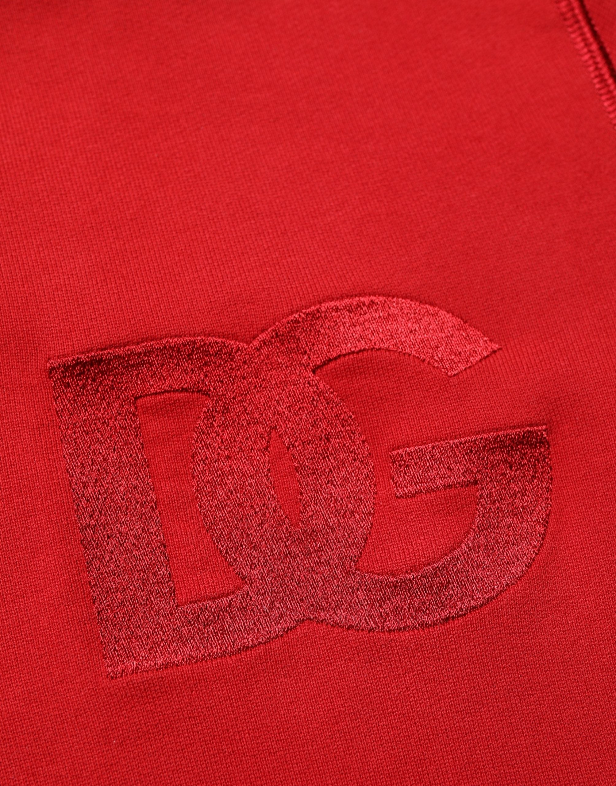 Dolce & Gabbana Roter Kapuzenpullover mit durchgehendem Reißverschluss und Stickerei
