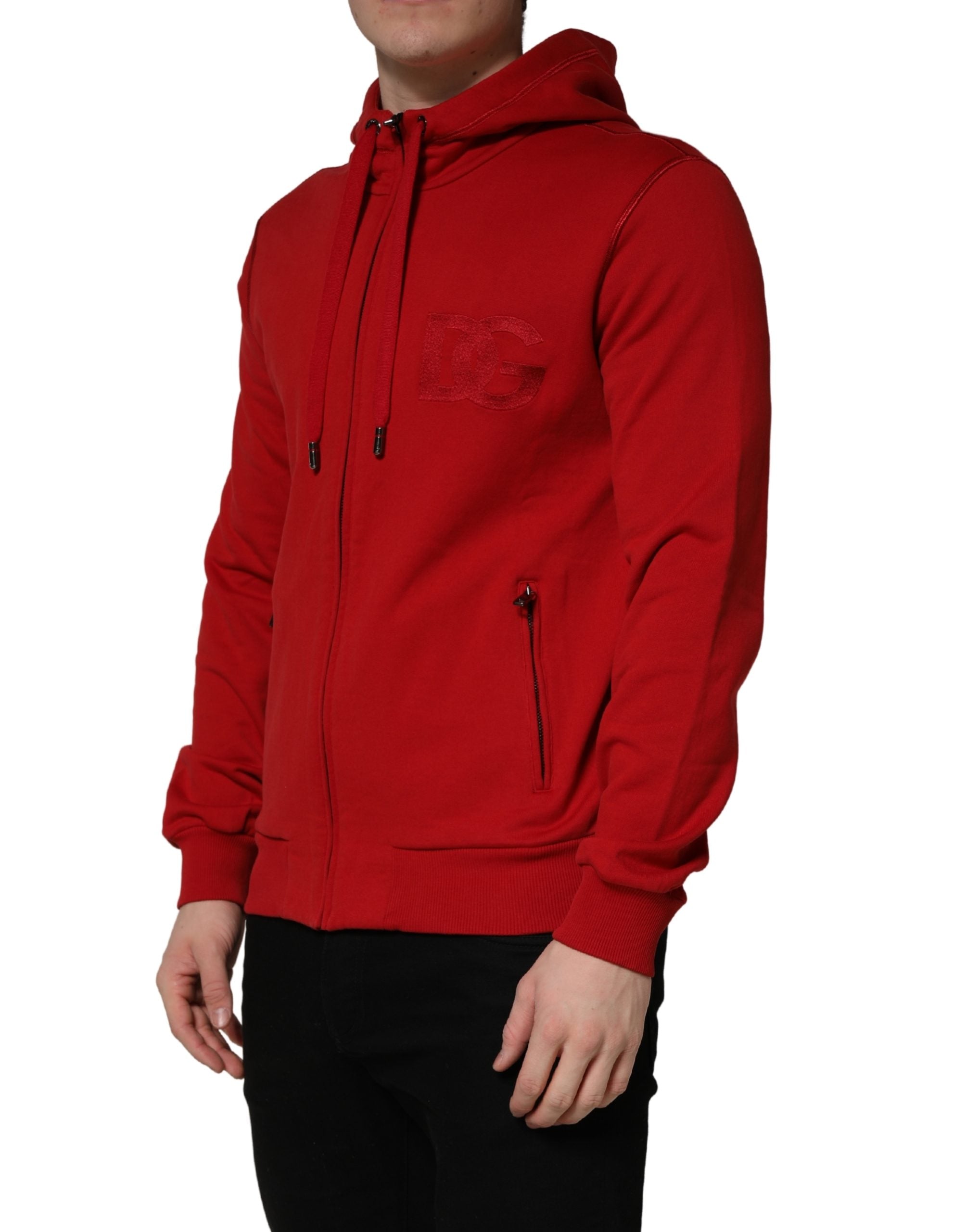 Dolce & Gabbana Roter Kapuzenpullover mit durchgehendem Reißverschluss und Stickerei