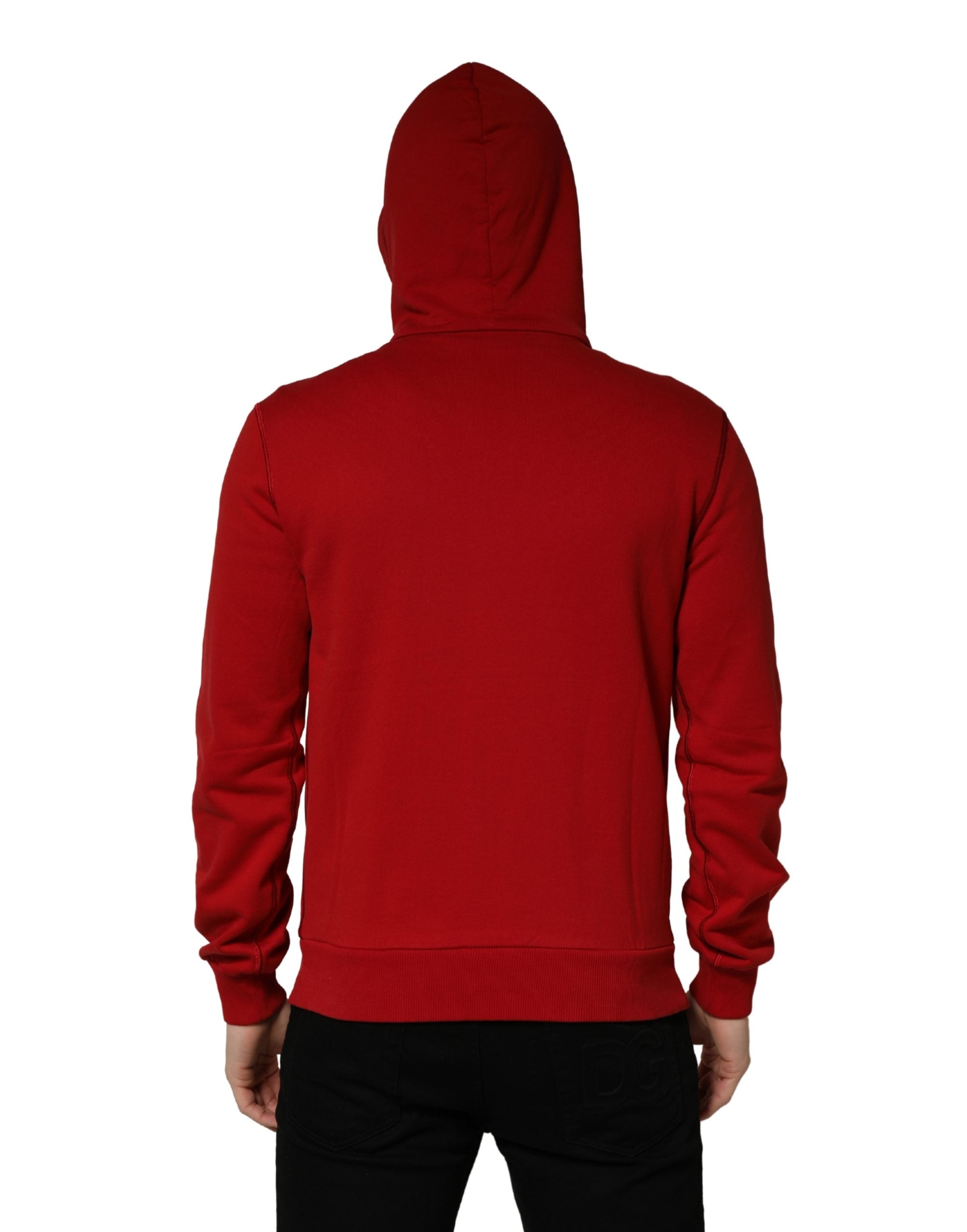 Dolce & Gabbana Roter Kapuzenpullover mit durchgehendem Reißverschluss und Stickerei