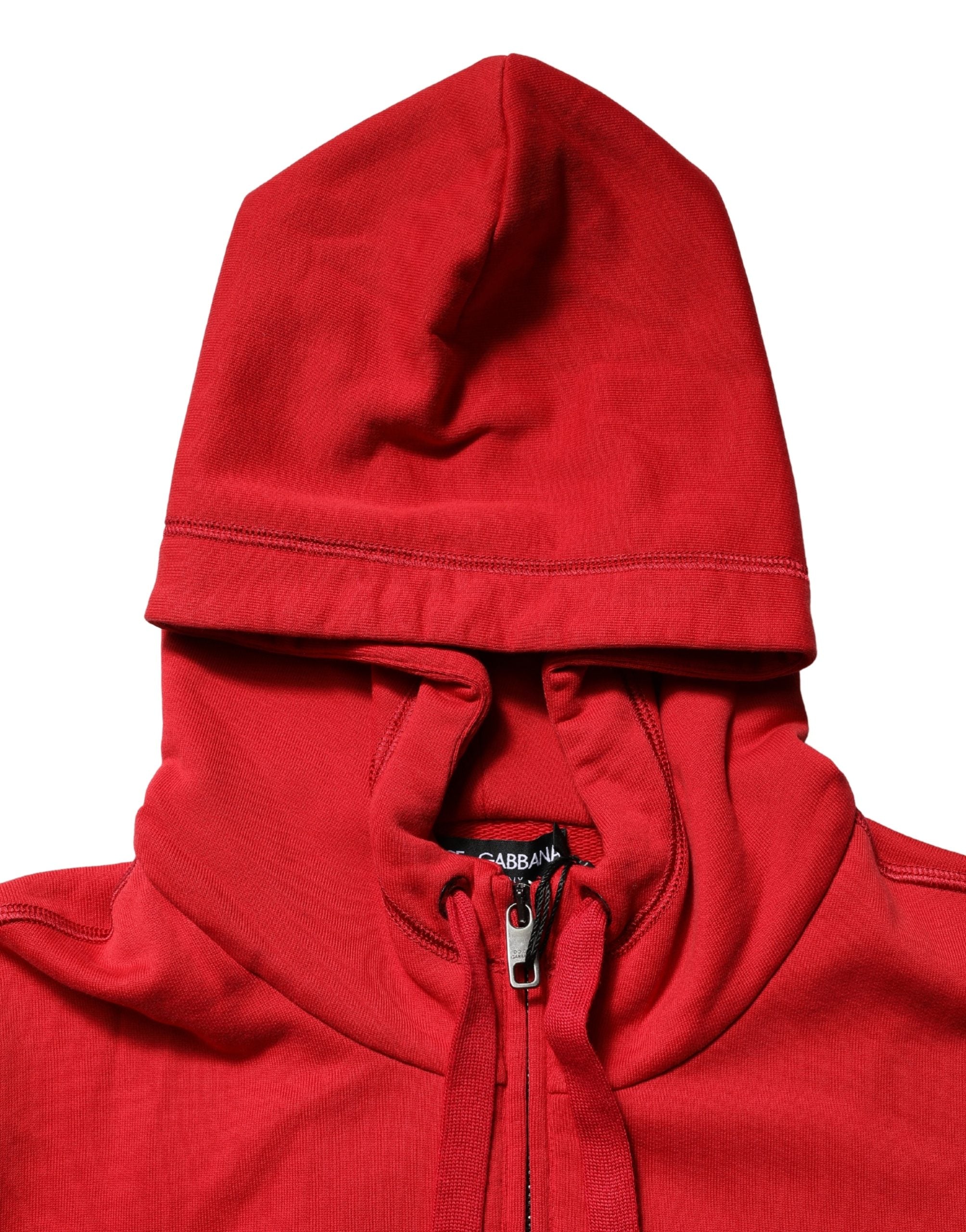 Dolce & Gabbana Roter Kapuzenpullover mit durchgehendem Reißverschluss und Stickerei