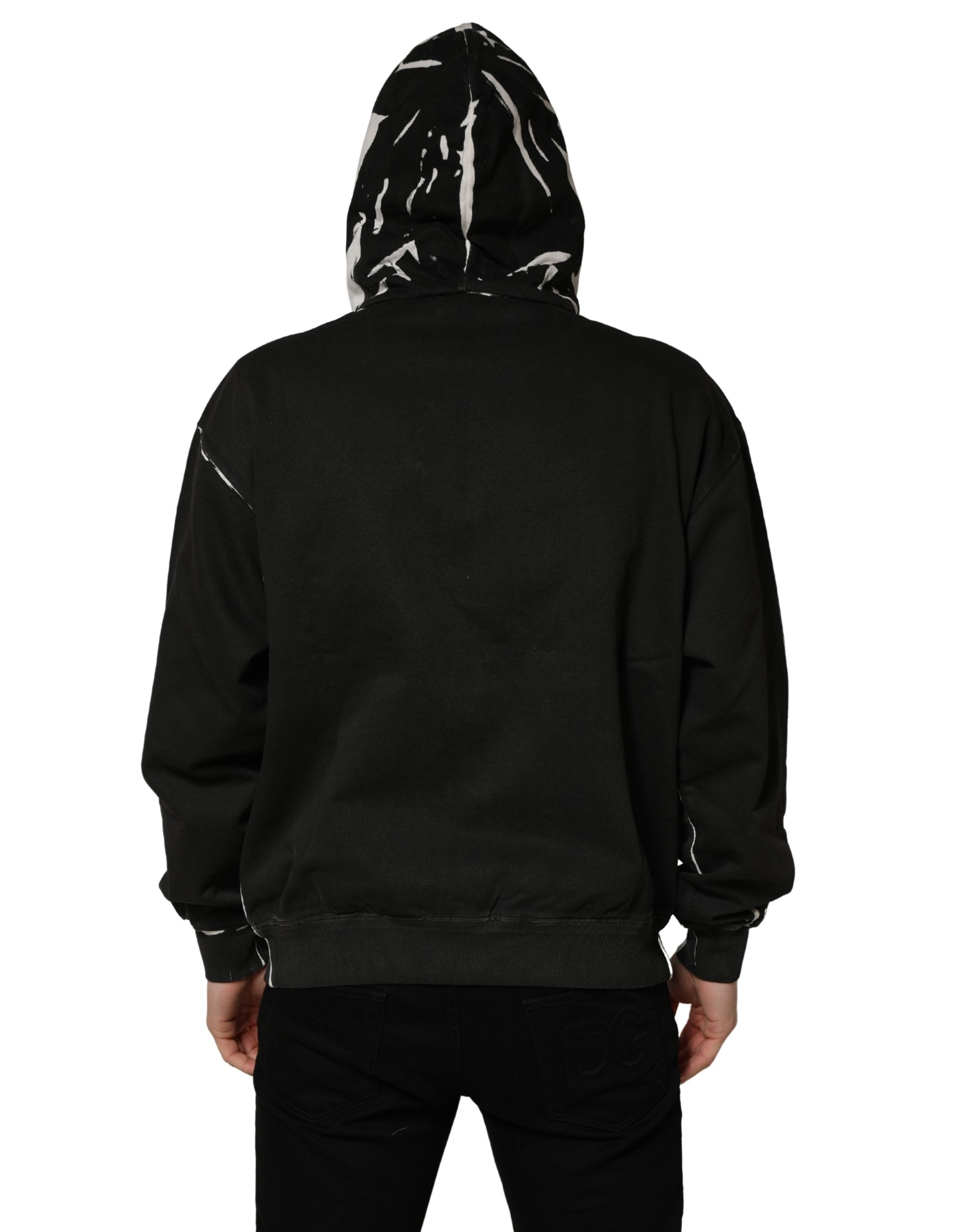 Dolce & Gabbana Schwarzer Kapuzenpullover mit durchgehendem Reißverschluss und Logo aus Baumwolle