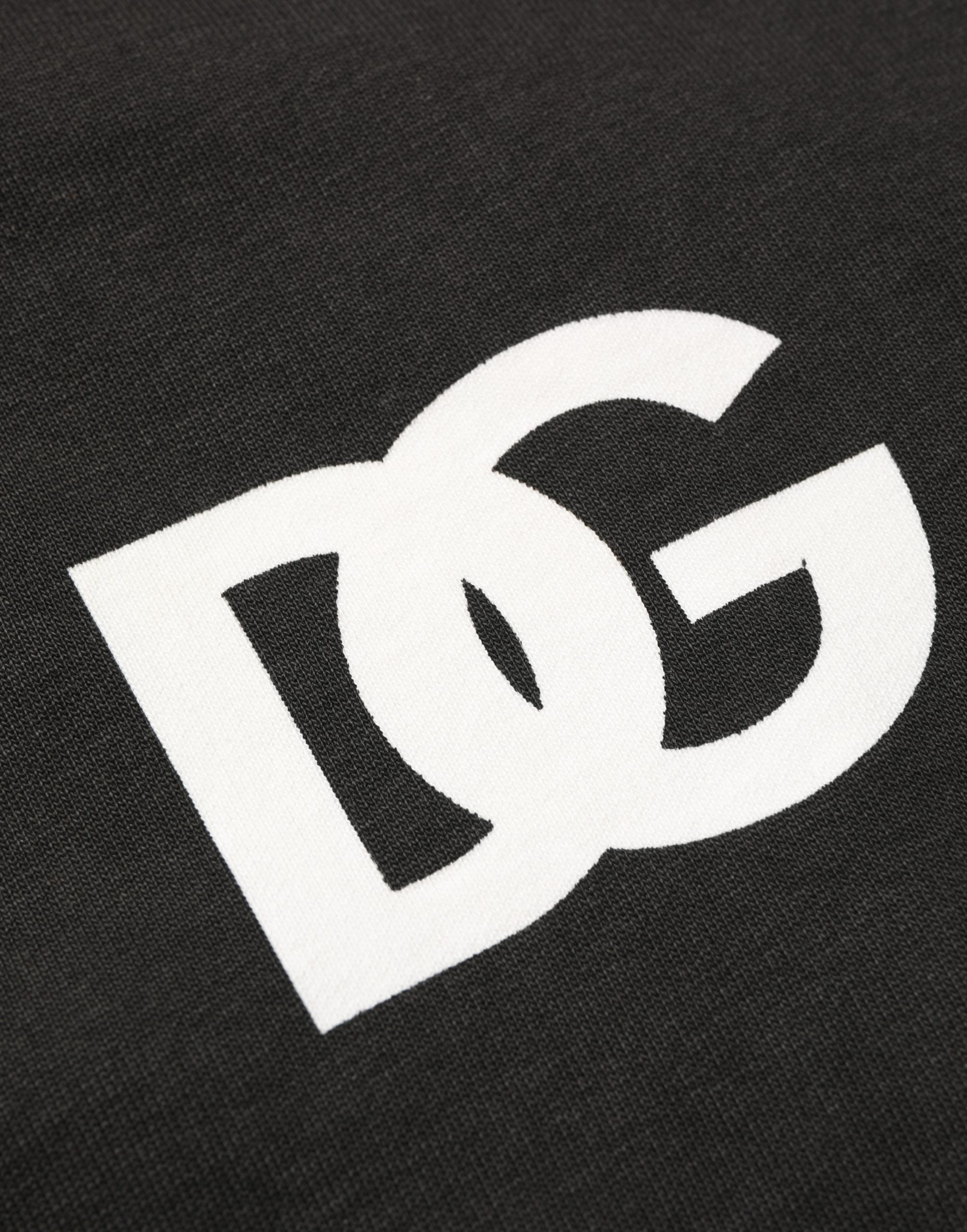 Dolce & Gabbana Schwarzer Kapuzenpullover mit durchgehendem Reißverschluss und Logo aus Baumwolle