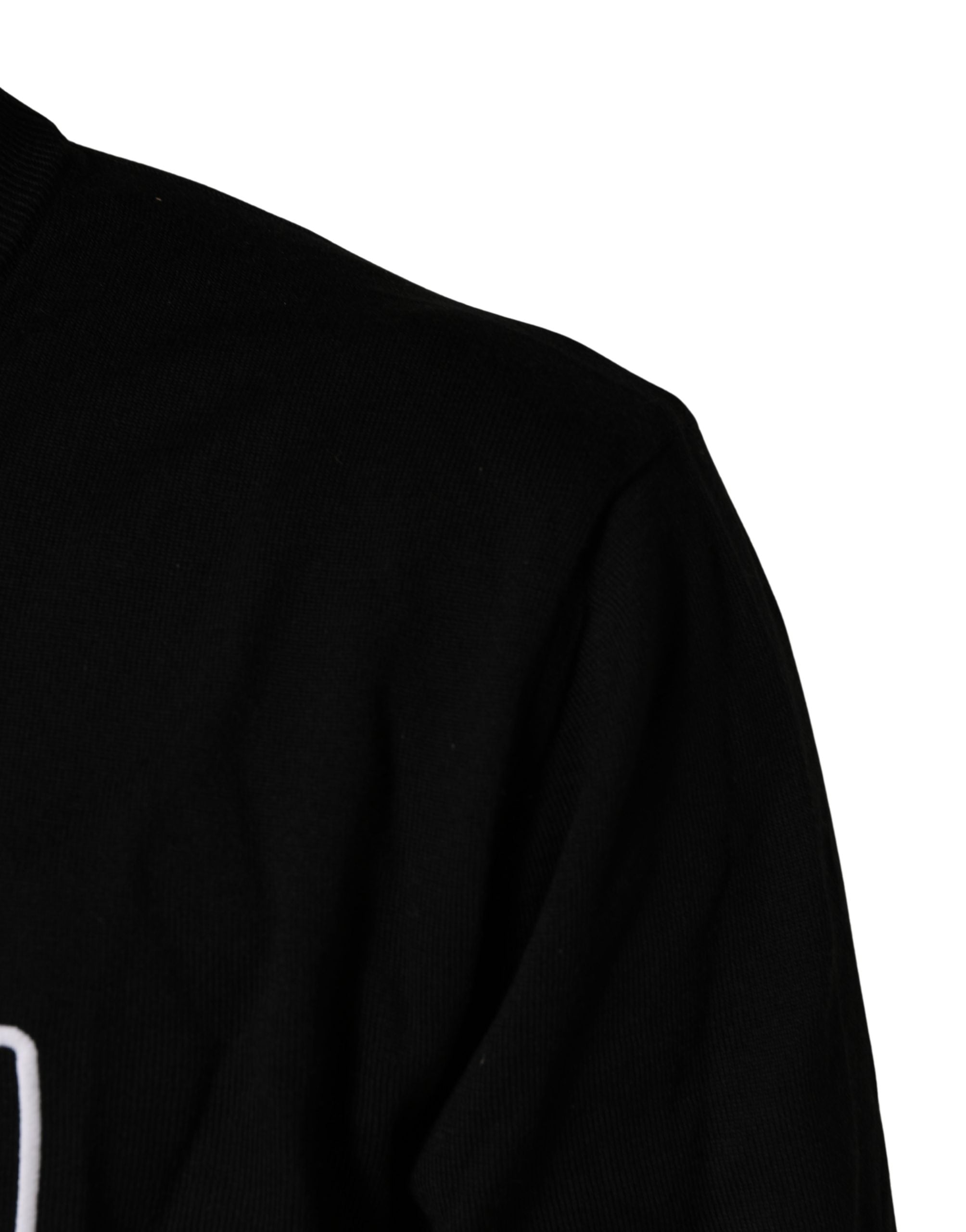 Dolce & Gabbana Schwarzer Wollpullover mit Rundhalsausschnitt und grafischem Logo