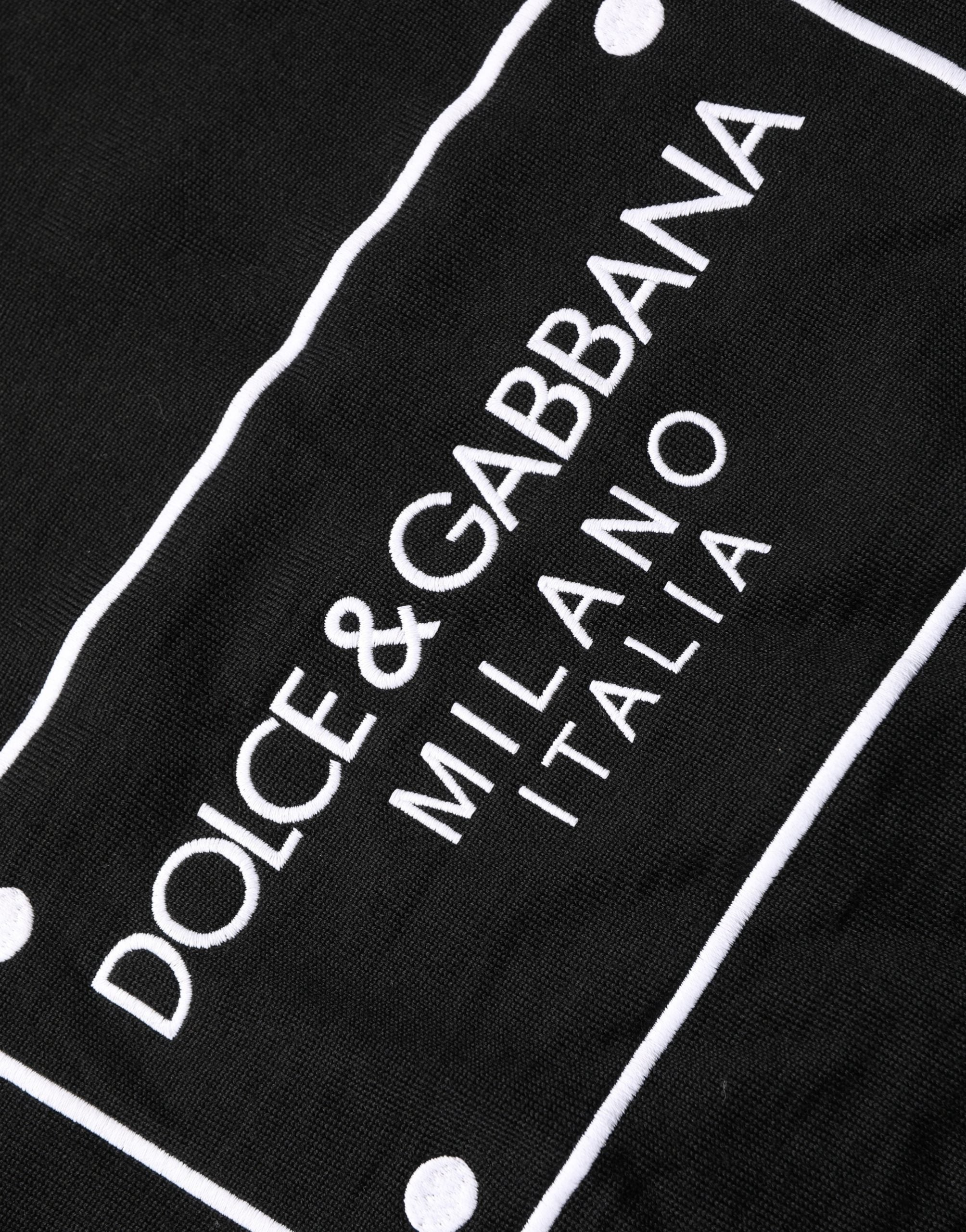 Dolce & Gabbana Schwarzer Wollpullover mit Rundhalsausschnitt und grafischem Logo