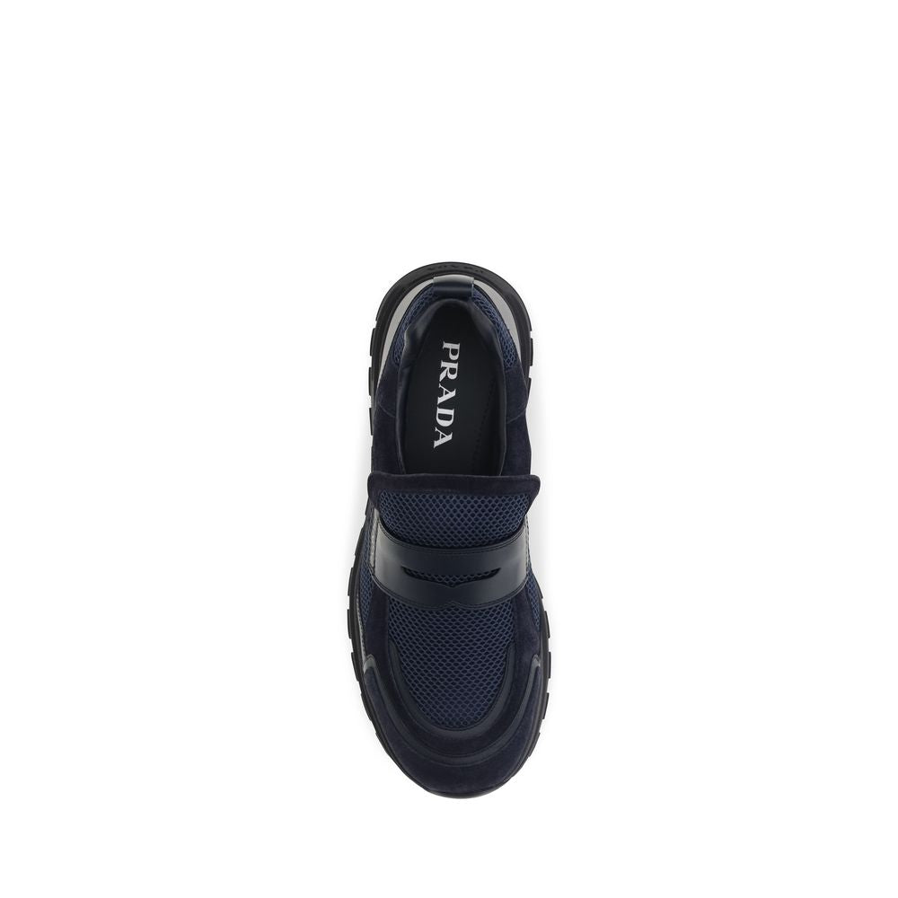 Prada Blaue Kalbsleder Bos Taurus Sportschuhe