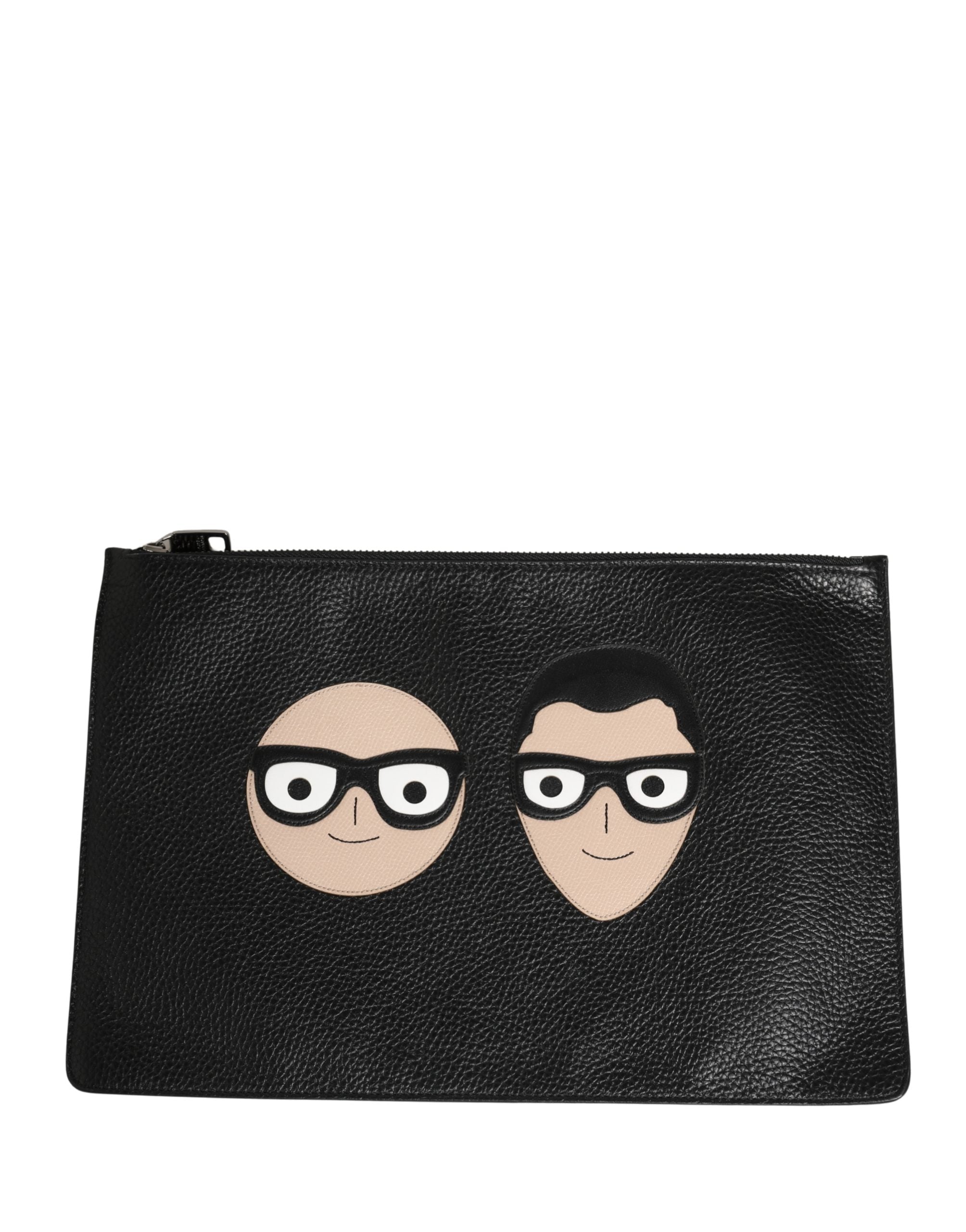 Dolce & Gabbana Schwarze #DGFamily Clutch aus Leder mit Applikationen