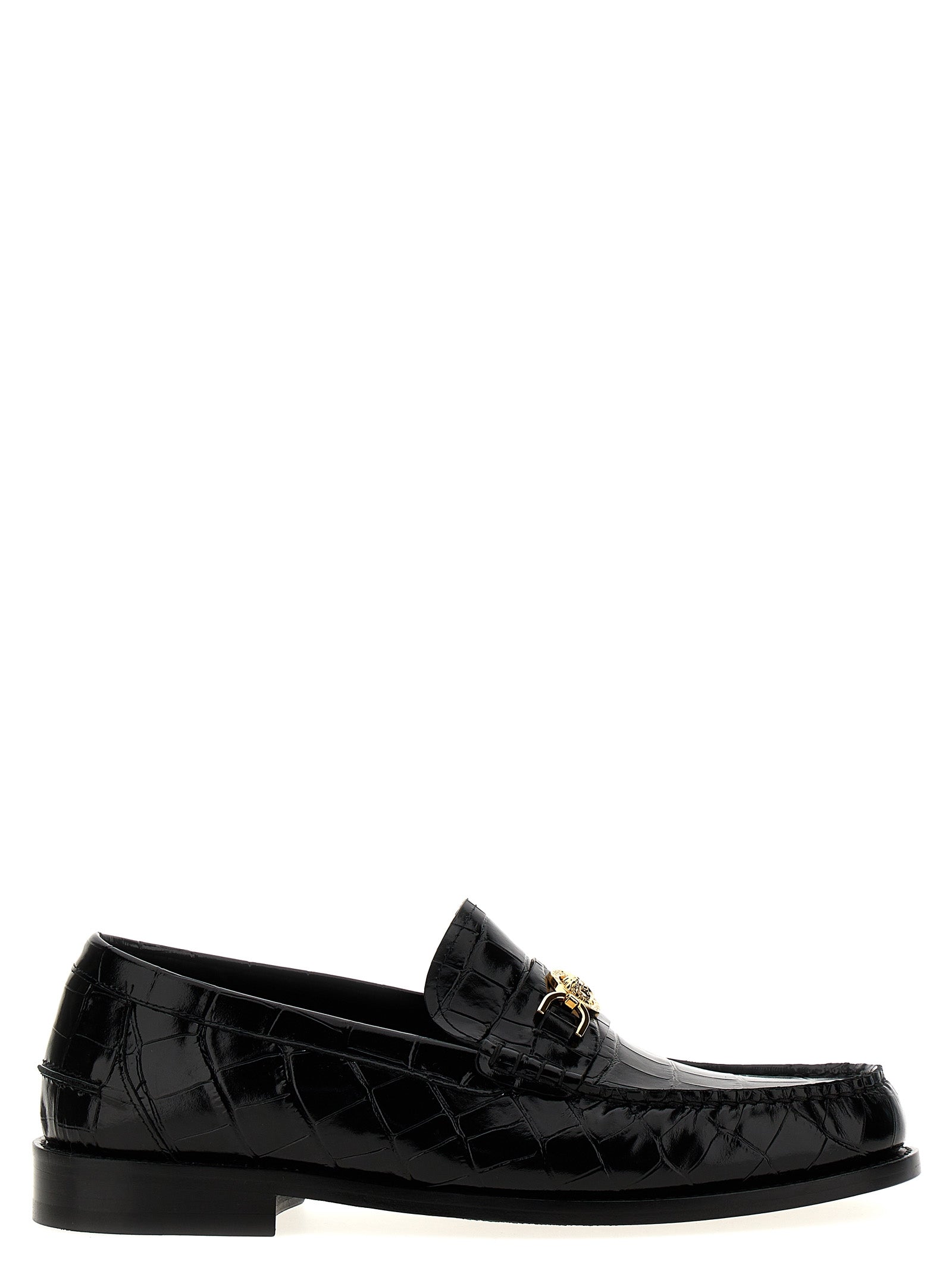Versace Schwarze Loafer aus Samt und Leder zum Hineinschlüpfen