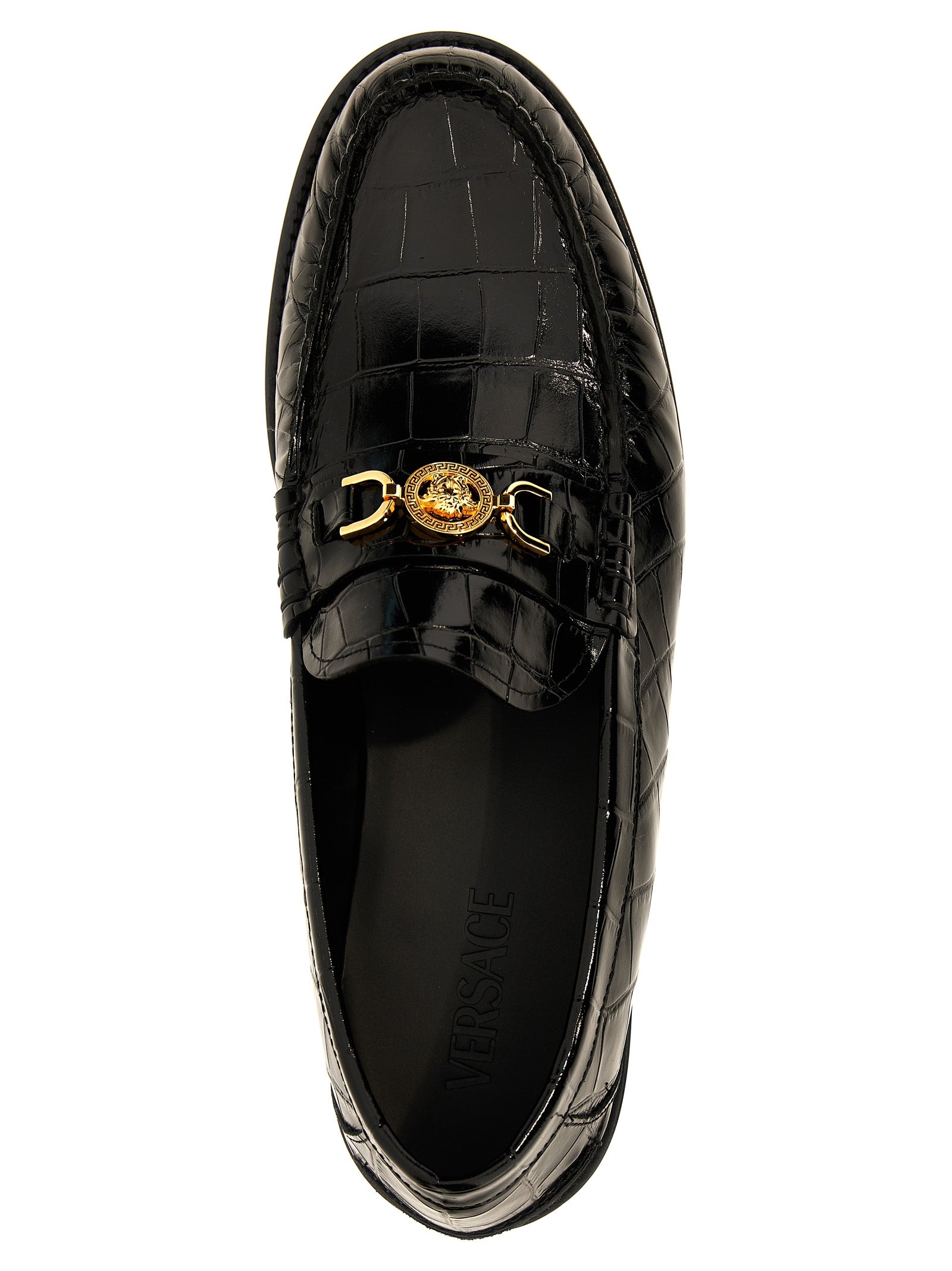 Versace Schwarze Loafer aus Samt und Leder zum Hineinschlüpfen