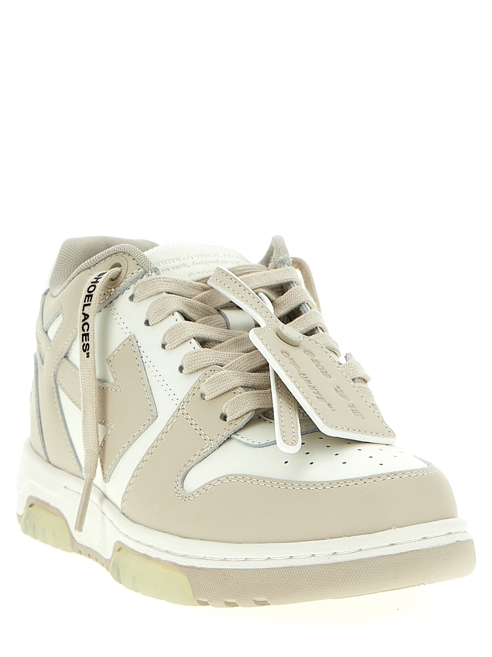 Off-White Beige Kalbsleder Low-Top-Sneaker
