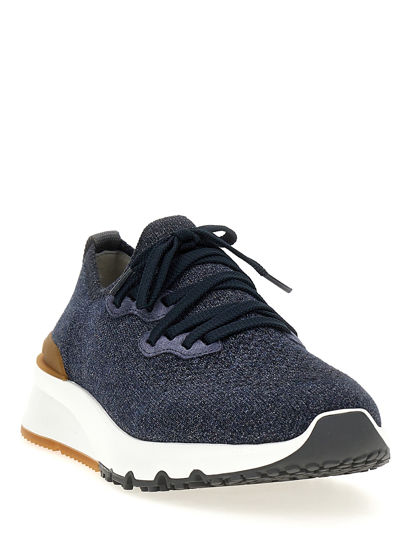 Brunello Cucinelli Blaue Baumwoll-Sneaker im Athletic-Stil
