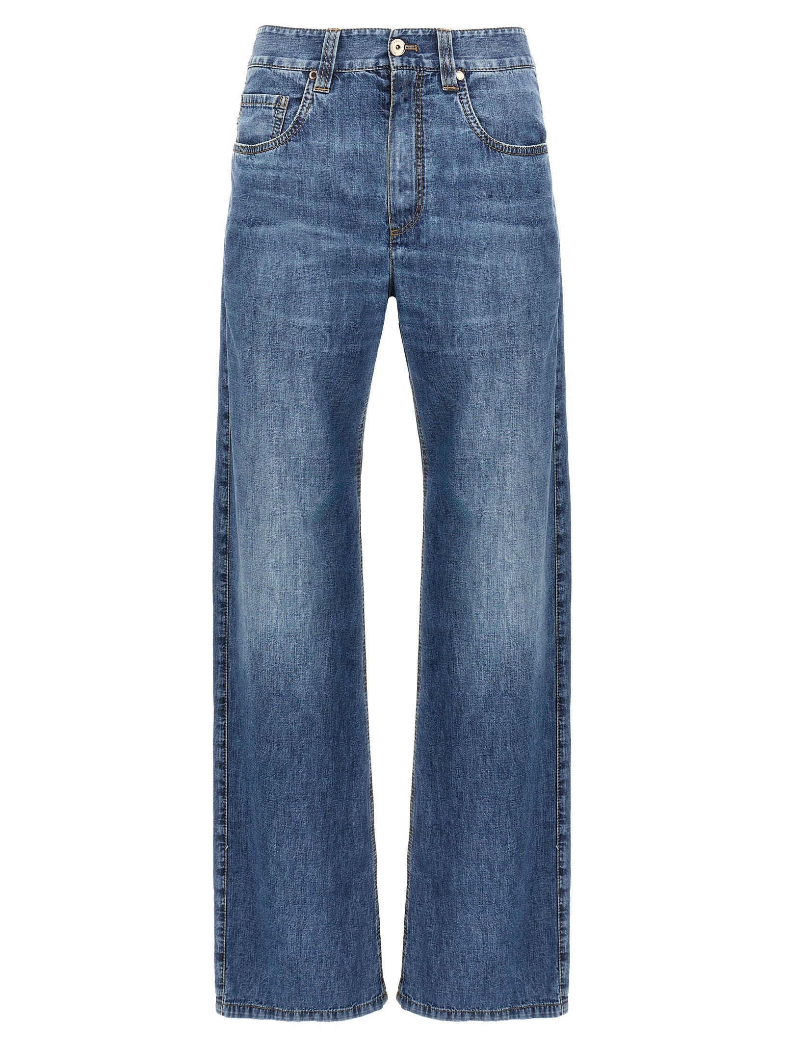 Brunello Cucinelli Blaue Jeans aus Baumwolle im geraden Schnitt
