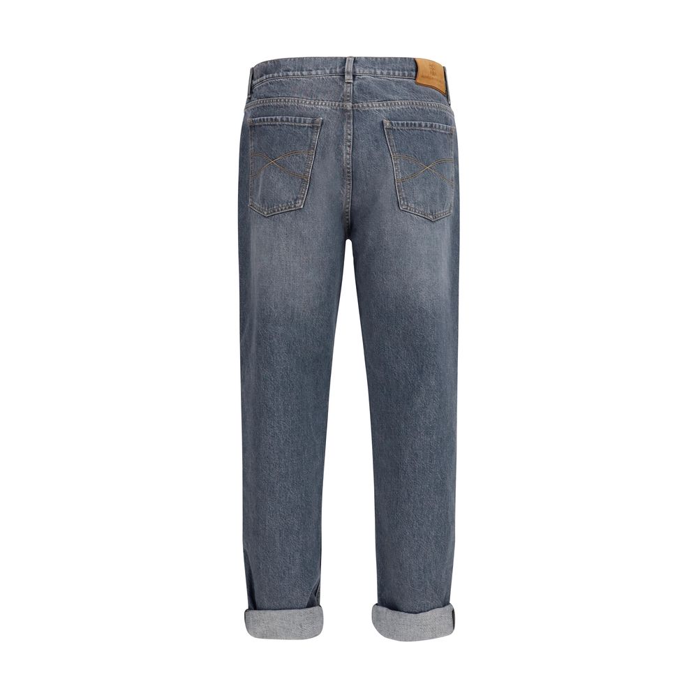 Brunello Cucinelli Graue Jeans aus Baumwolle im geraden Schnitt