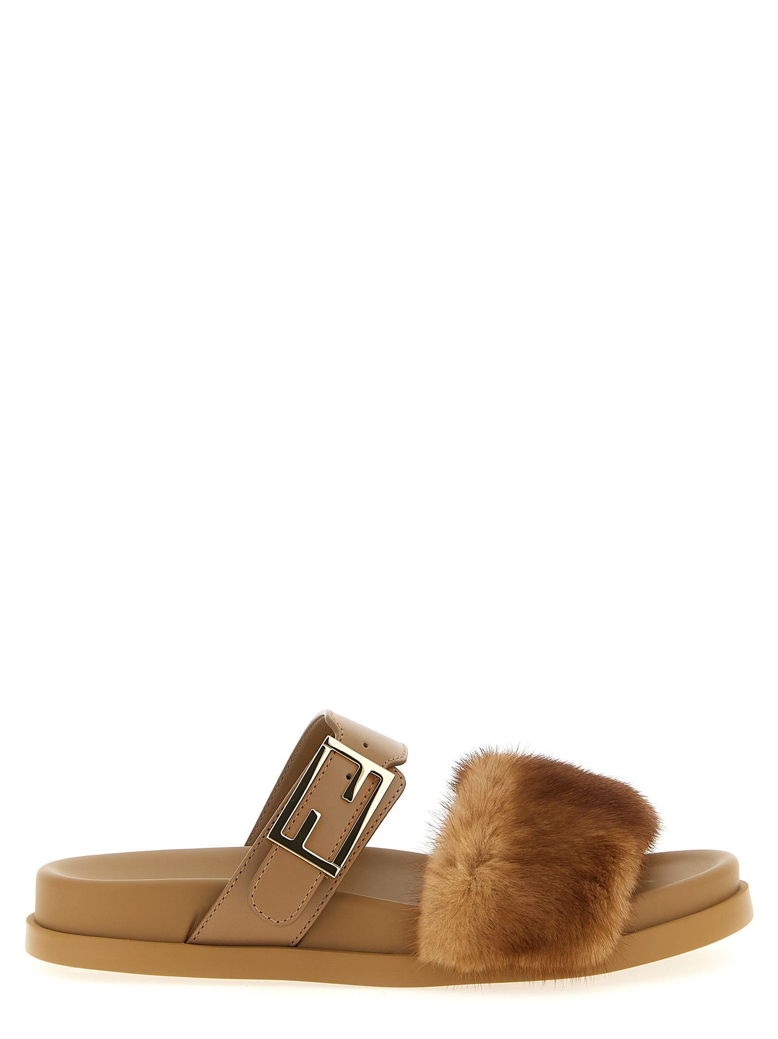 Fendi Braune Leder-Slipper