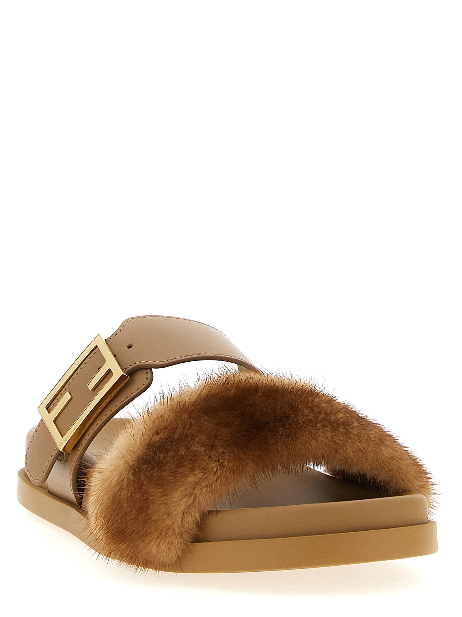 Fendi Braune Leder-Slipper