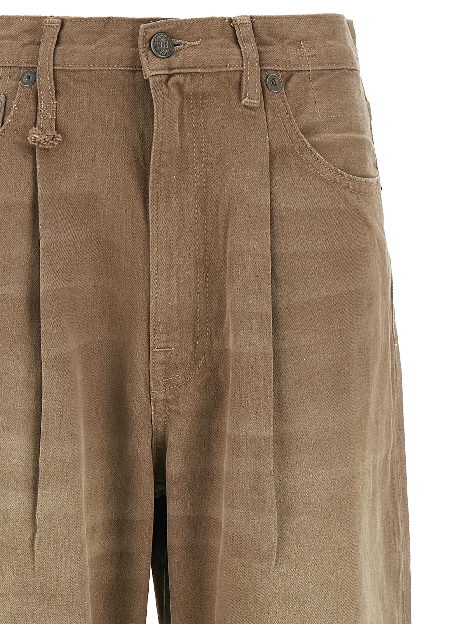 R13 Braune Baumwoll-Jeans mit hoher Taille