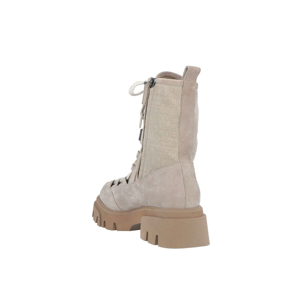 Brunello Cucinelli Beige Leder Schnürstiefel