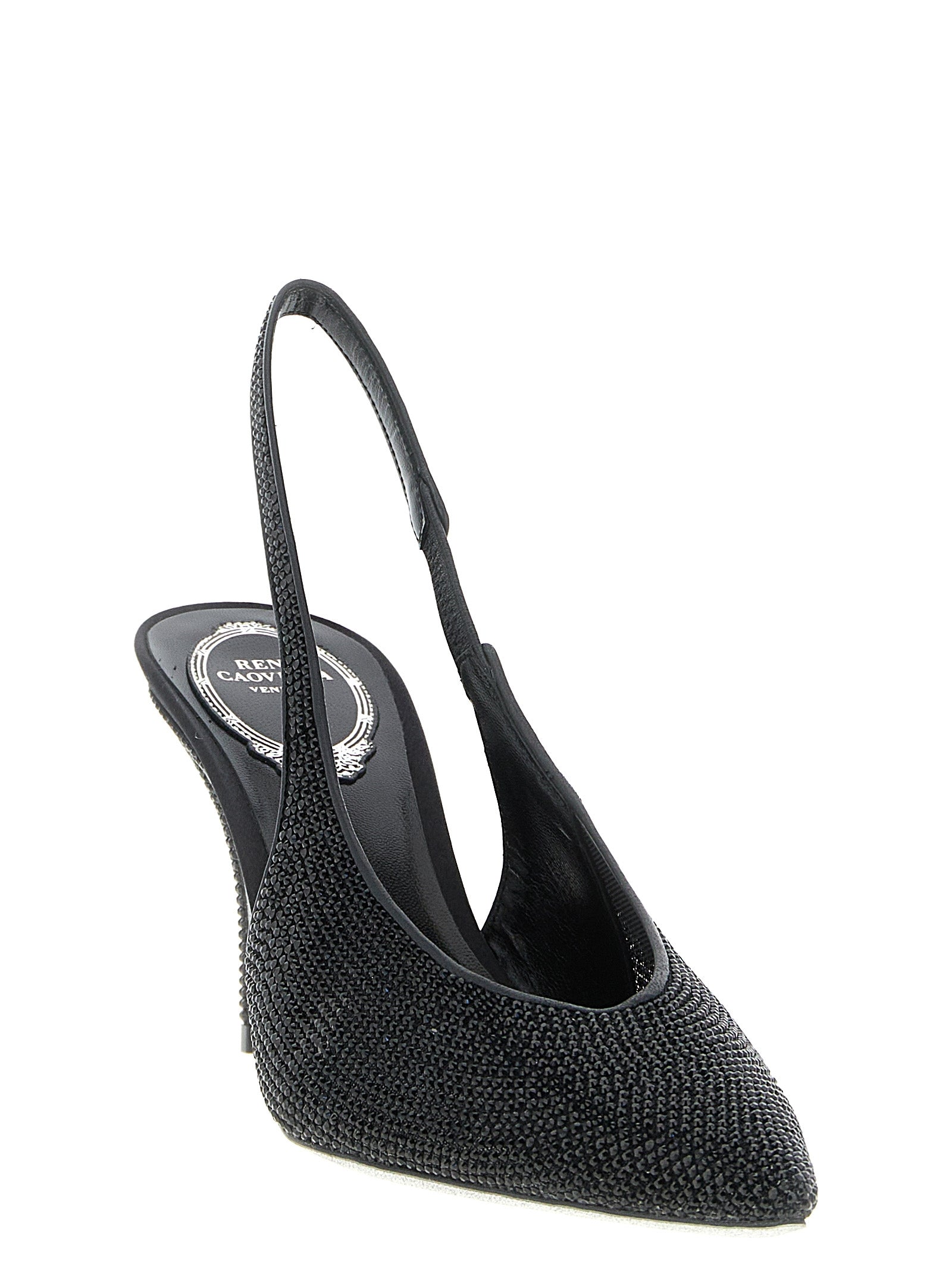 RENE CAOVILLA Schwarze Pumps mit Glassteinen und Stilettoabsatz