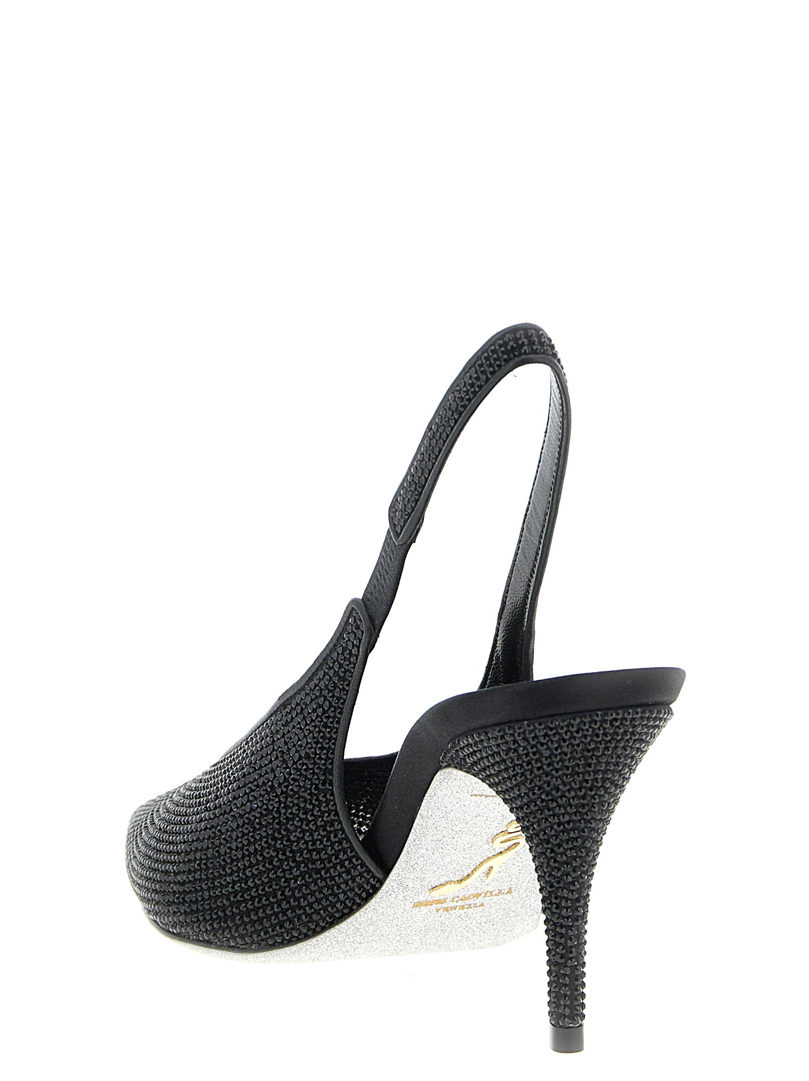 RENE CAOVILLA Schwarze Pumps mit Glassteinen und Stilettoabsatz