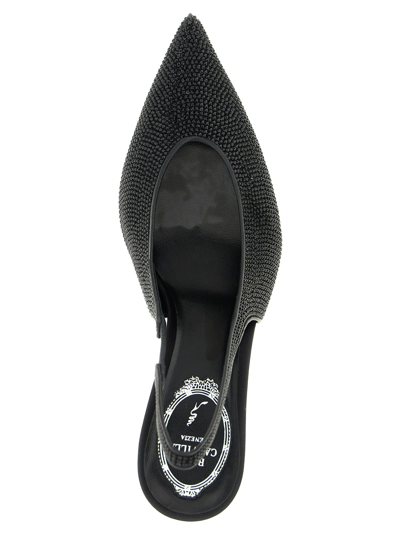 RENE CAOVILLA Schwarze Pumps mit Glassteinen und Stilettoabsatz