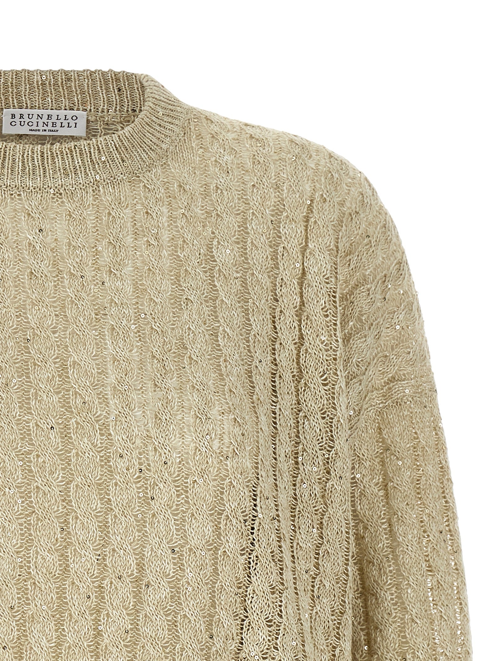 Brunello Cucinelli Beige Leinenstrickjacke
