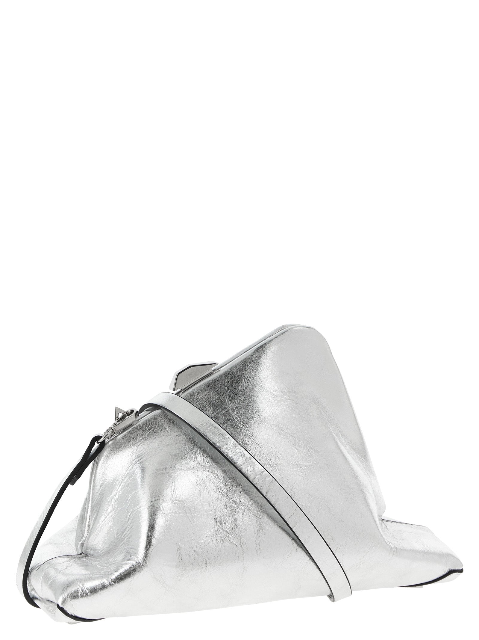 The Attico Clutch aus silbernem Kalbsleder