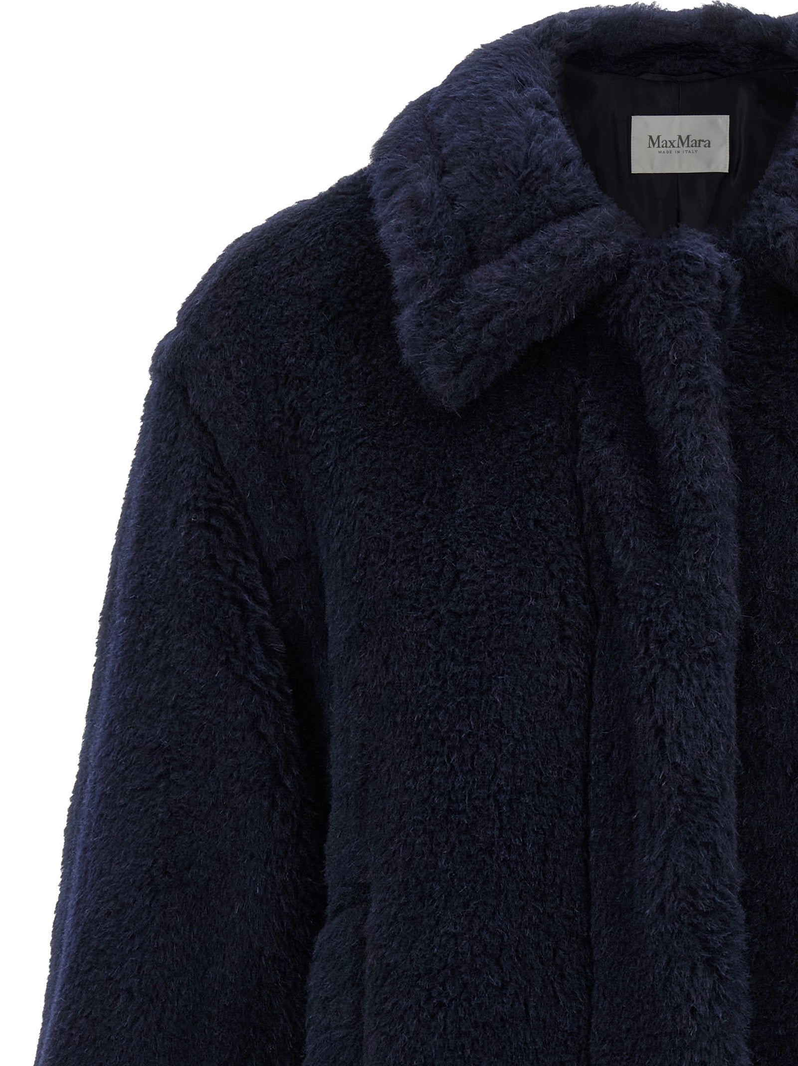 Max Mara Blauer Mantel aus Alpaka und Leder