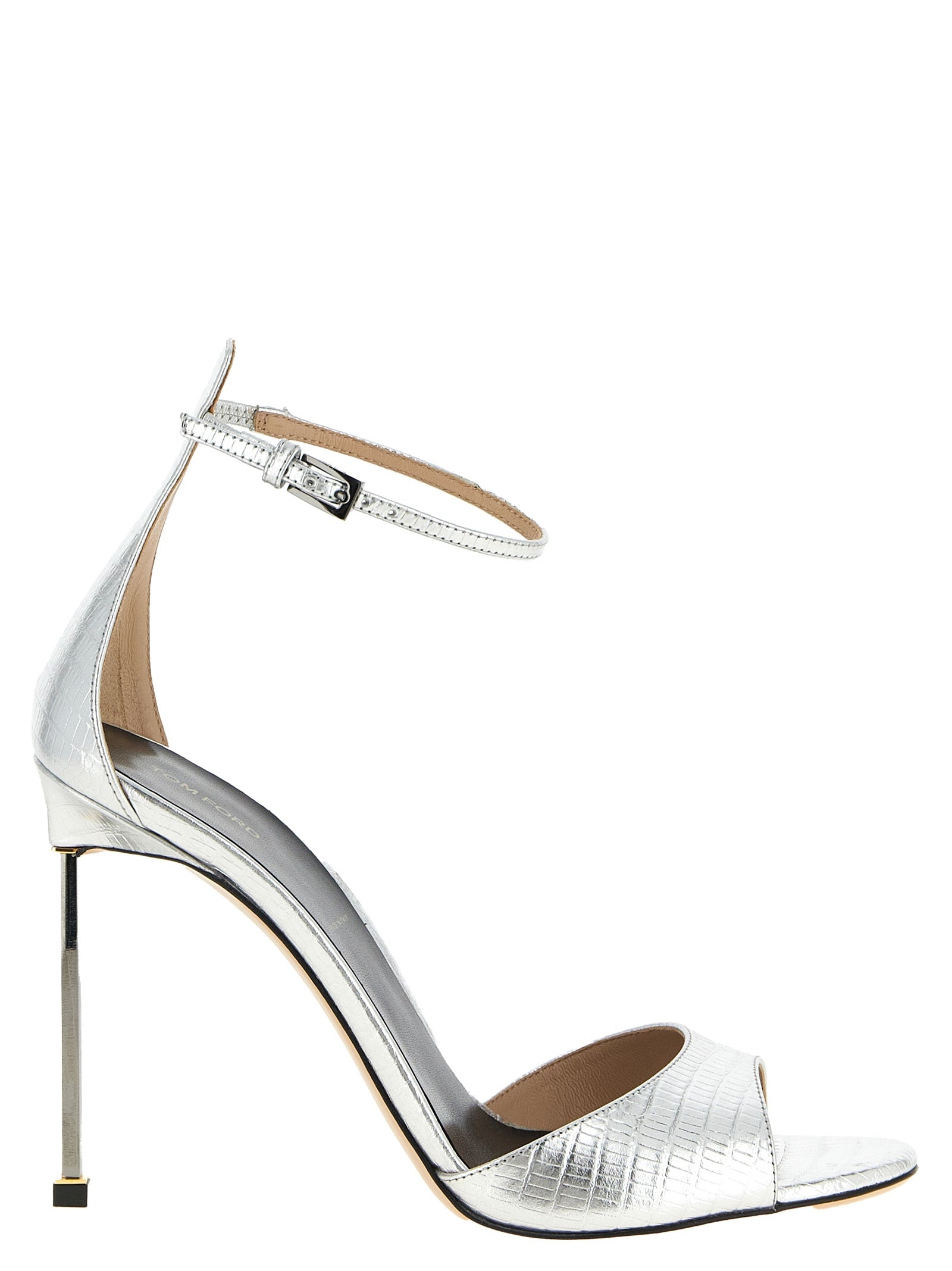 Tom Ford Silberne Leder-Stiletto-Sandalen