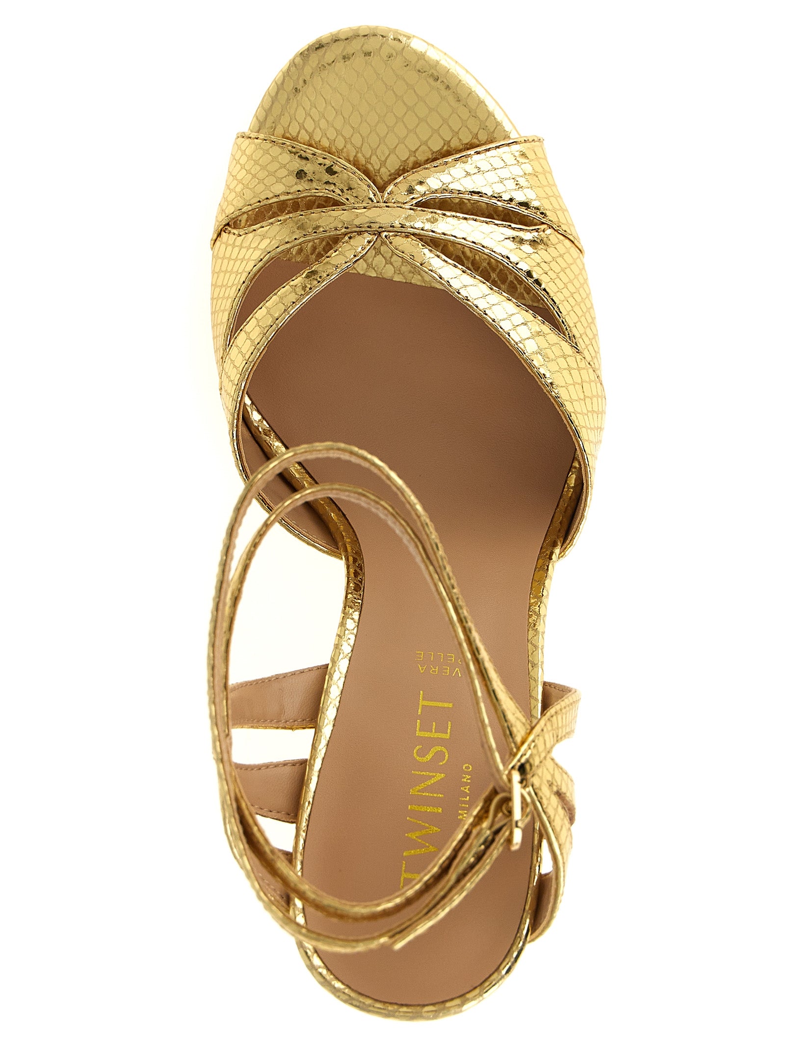 Twinset Goldfarbene Leder-Stiletto-Sandalen