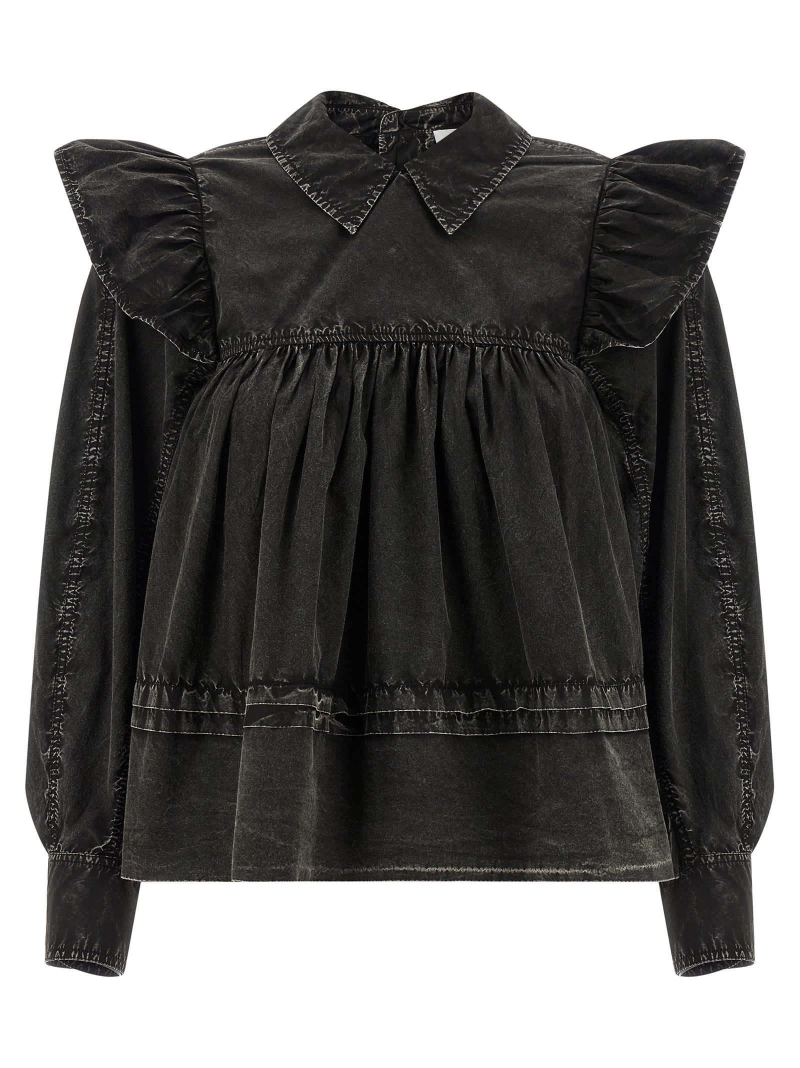 Ganni Schwarze Bio-Baumwollbluse