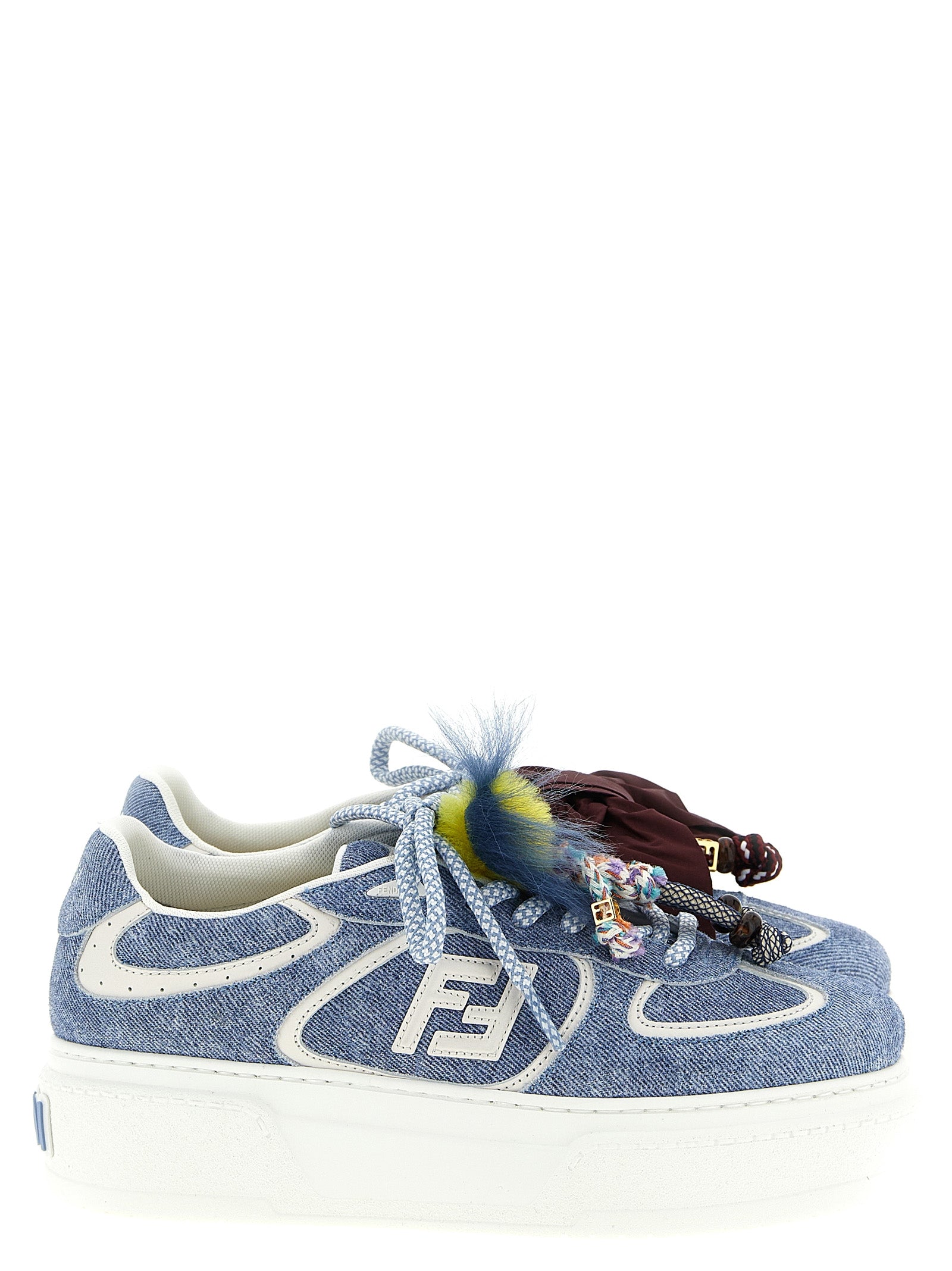 Fendi Blaue Kalbsleder Plateau-Sneaker